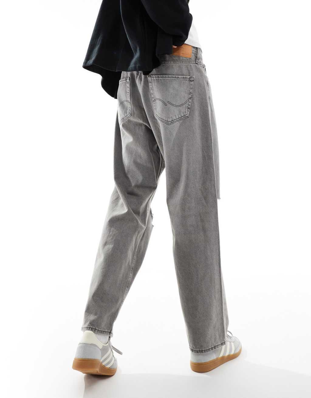 Jack & Jones alex baggy jean with knee breaks in gray wash Product Image