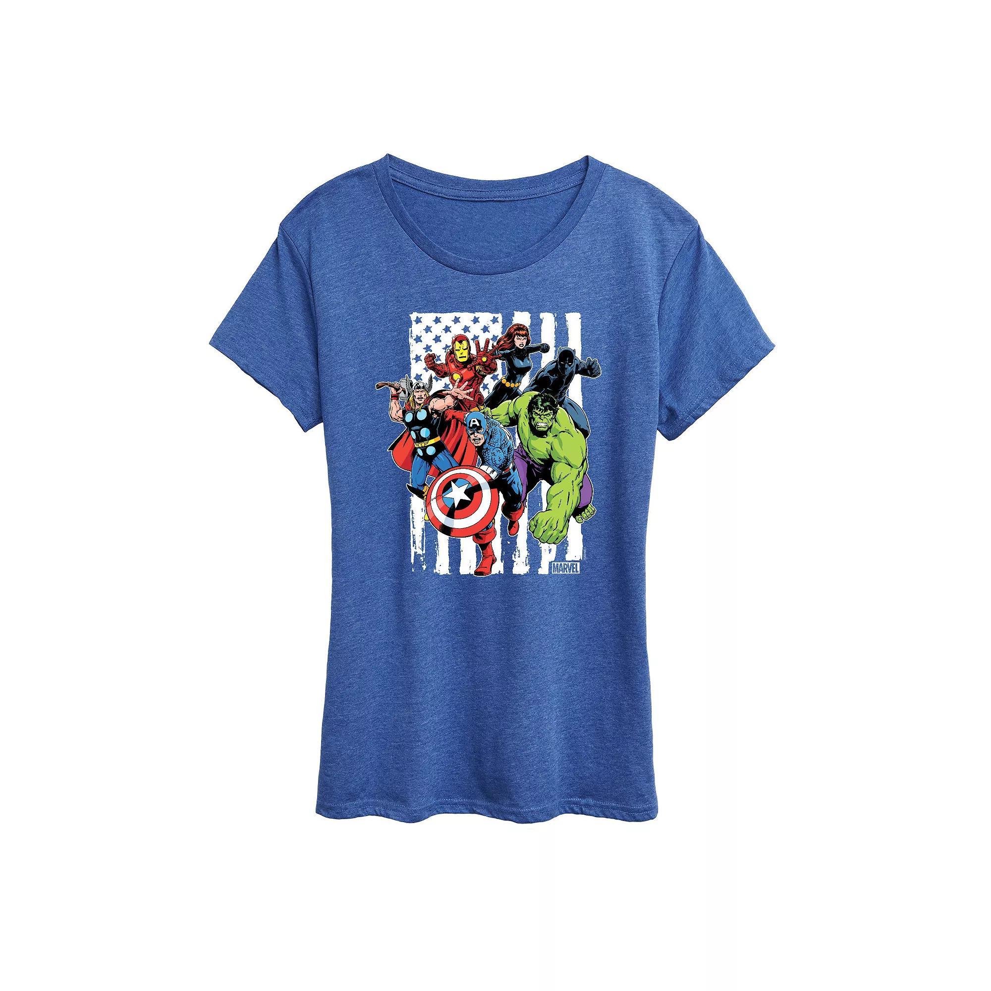 Womens Avengers American Flag Graphic Tee Grey Royal Blue Product Image