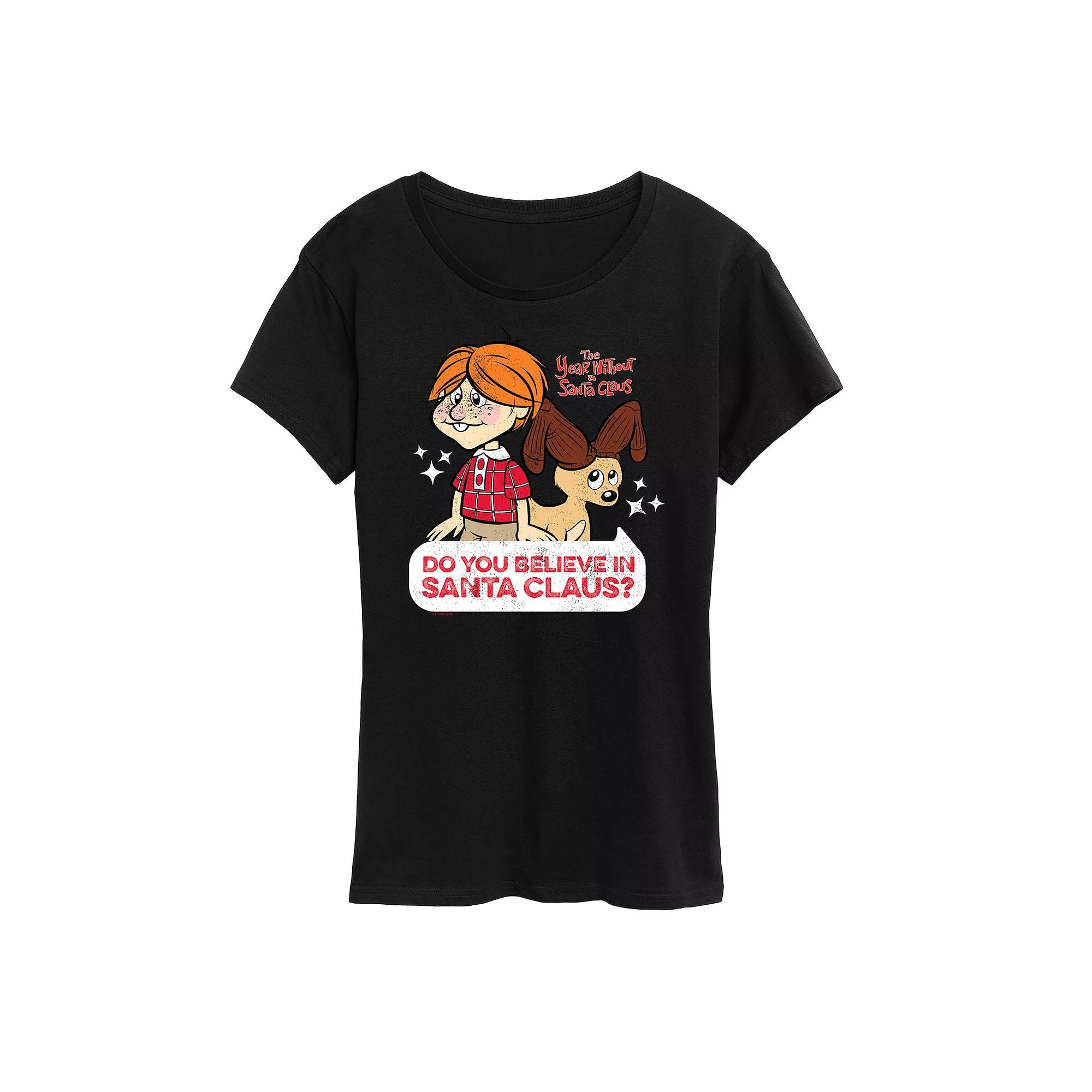 Womens The Year Without Santa Claus Do You Believe In Santa Graphic Tee, Girls Grey Juniper Product Image
