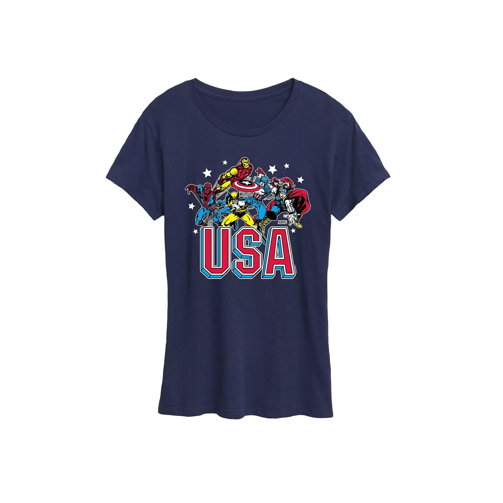 Womens Marvel USA Graphic Tee Blue Product Image