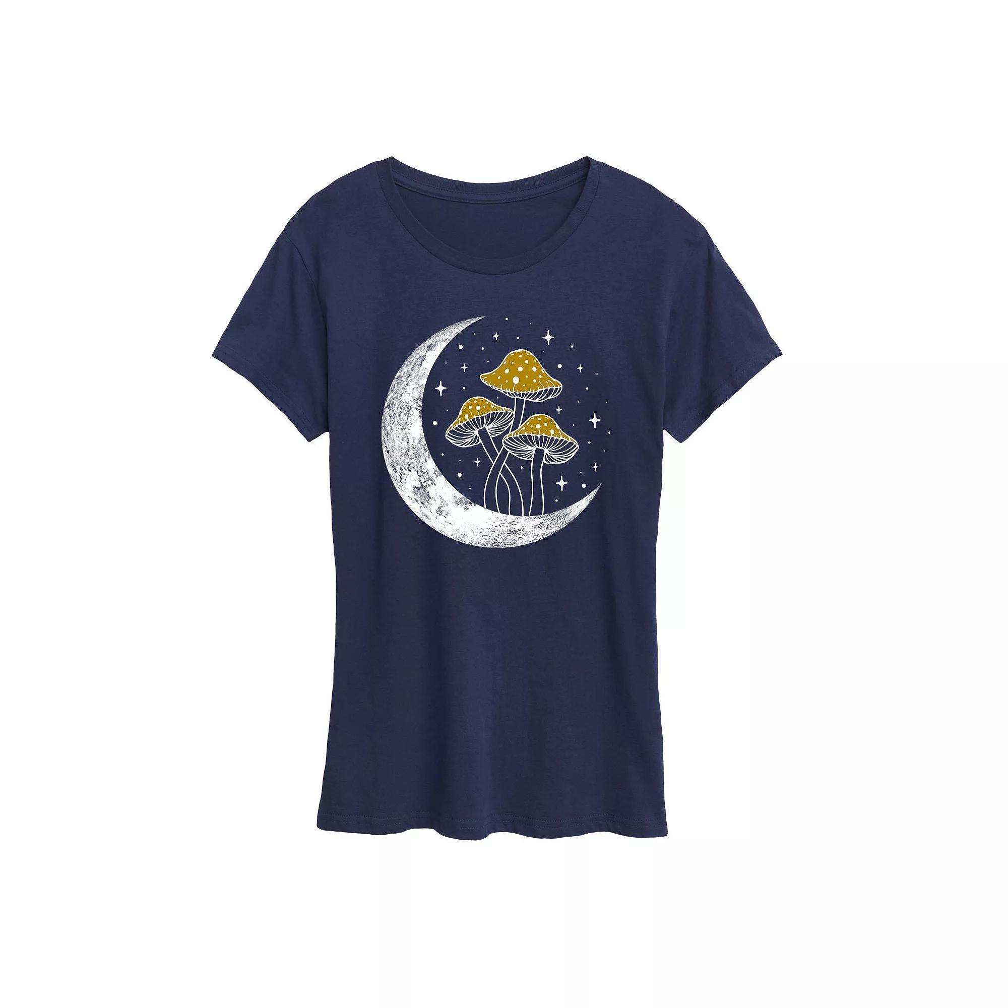 Womens Crescent Moon With Mushrooms Graphic Tee, Girls Grey Green Product Image