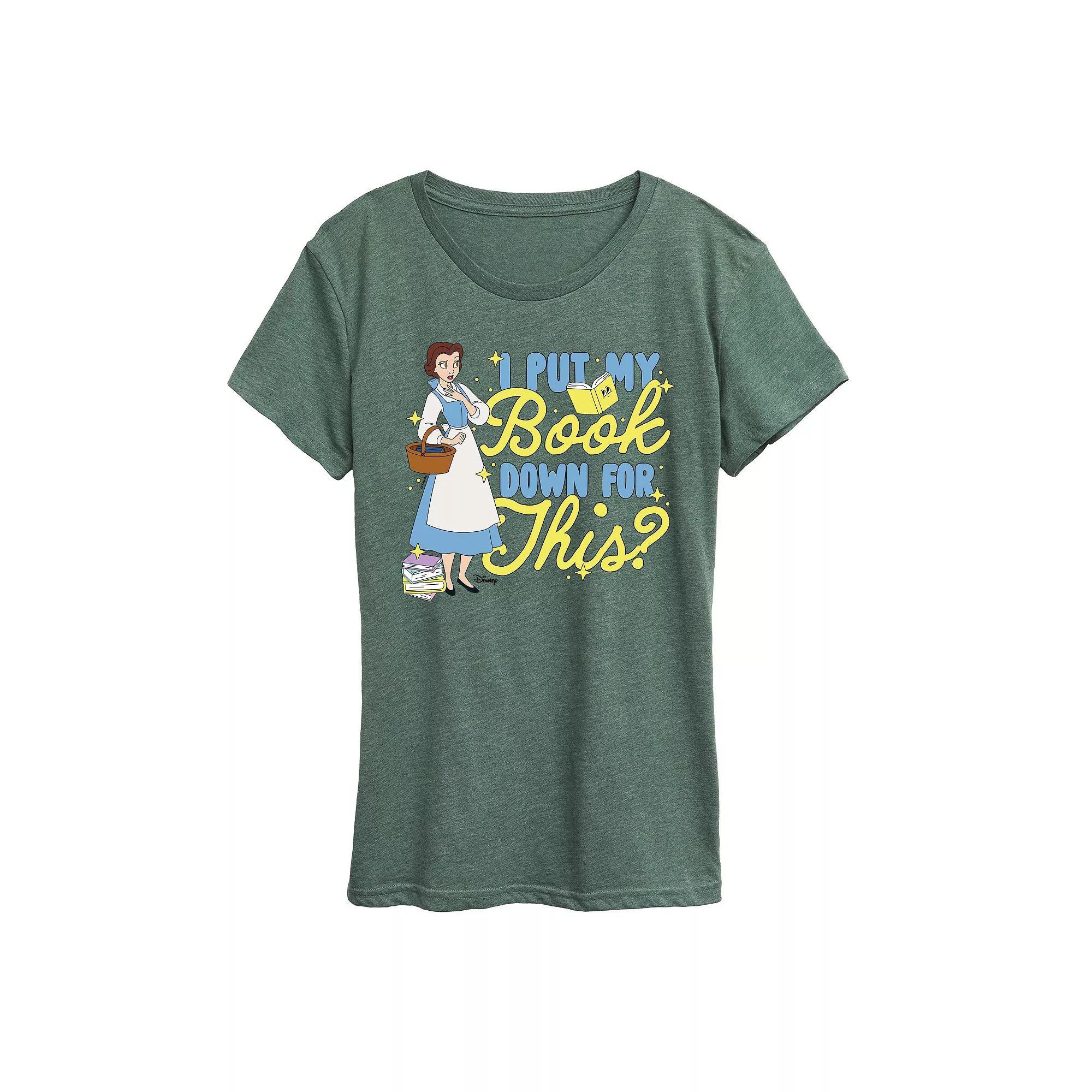Disneys Beauty and the Beast Womens Belle Put My Book Down Graphic Tee, Girls Grey Juniper Product Image