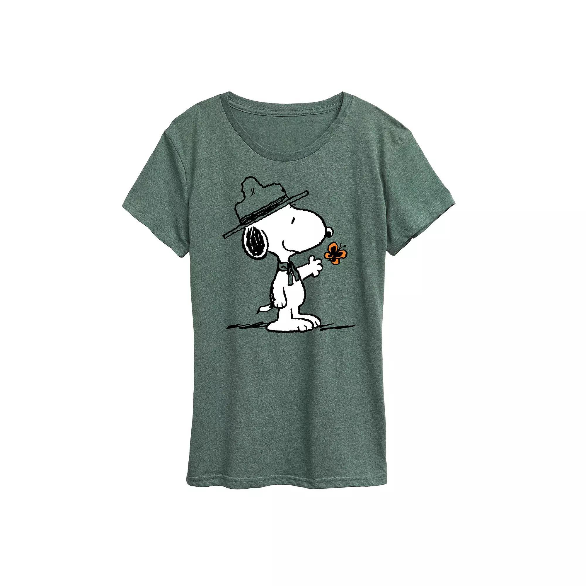 Womens Peanuts Ranger Snoopy Butterfly Graphic Tee Grey Green Product Image