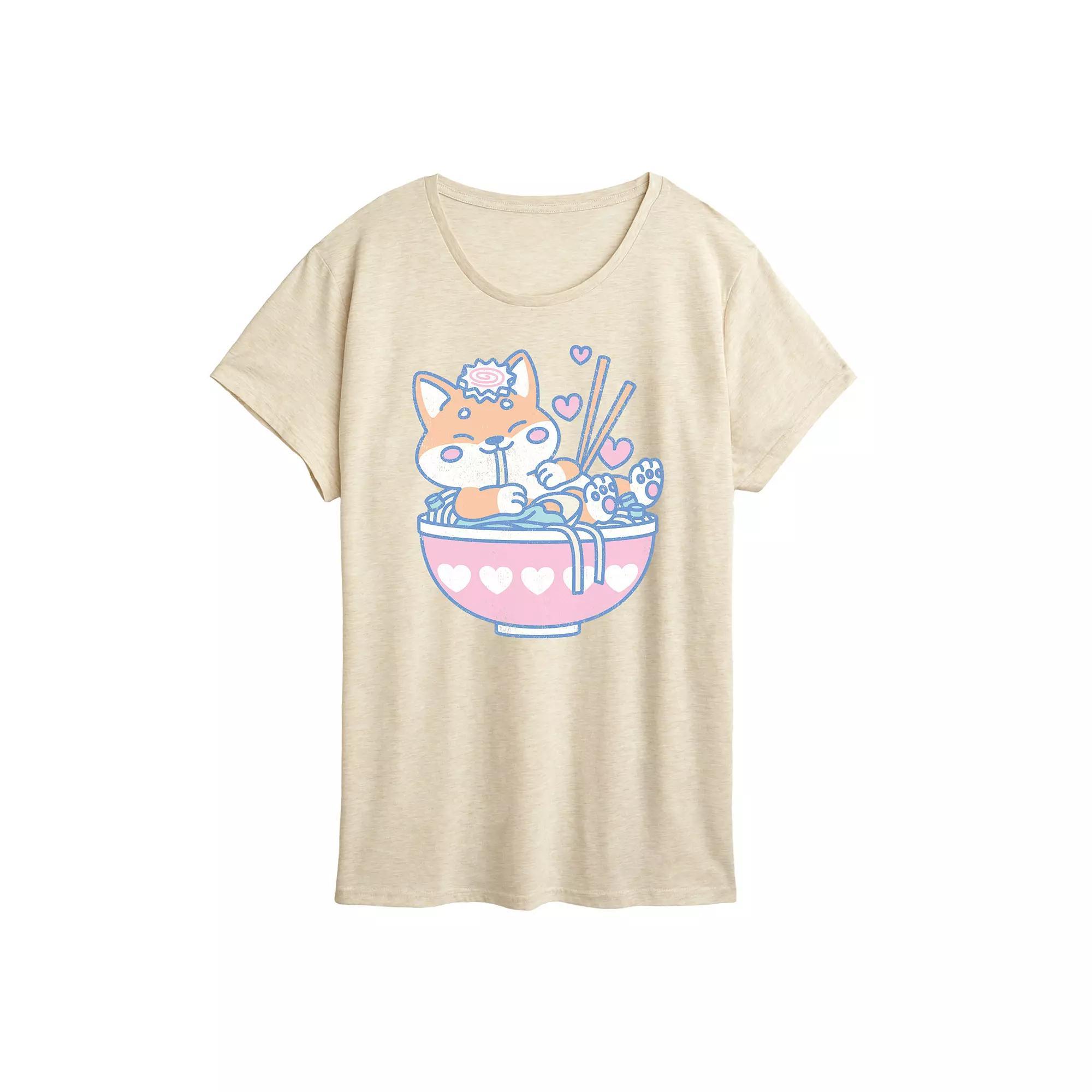 Women's Kawaii Ramen Shiba Inu Graphic Tee, Size: Medium, White Product Image