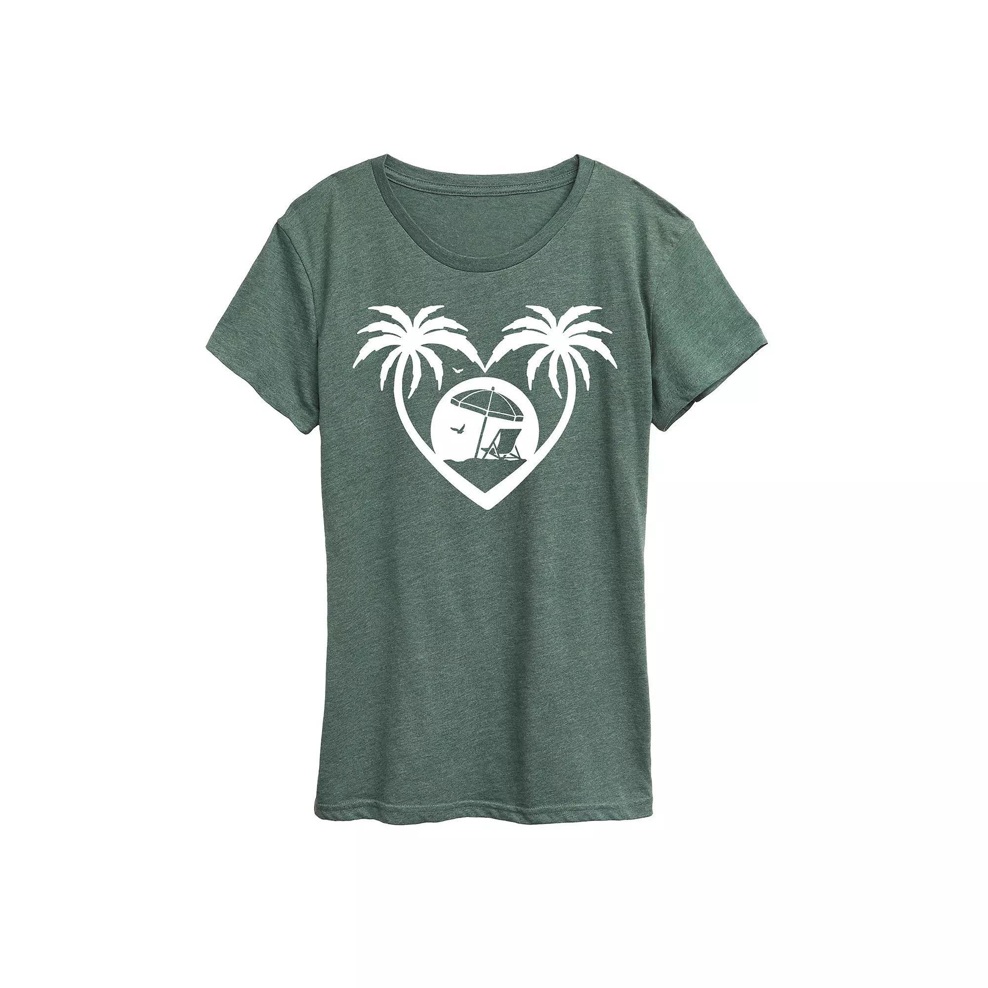 Womens Palm Trees Heart Scene Graphic Tee Grey Royal Blue Product Image