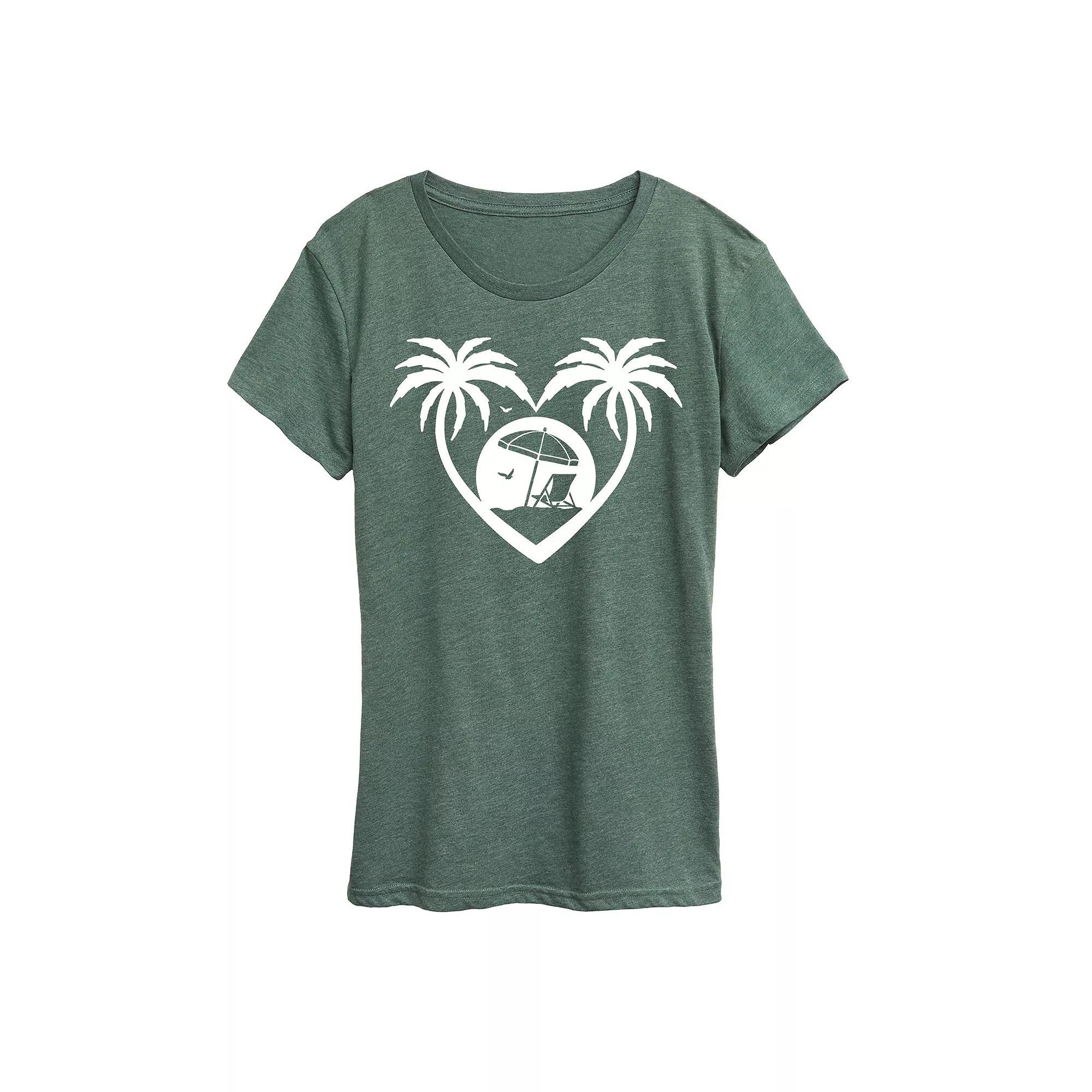 Womens Palm Trees Heart Scene Graphic Tee Grey Royal Blue Product Image