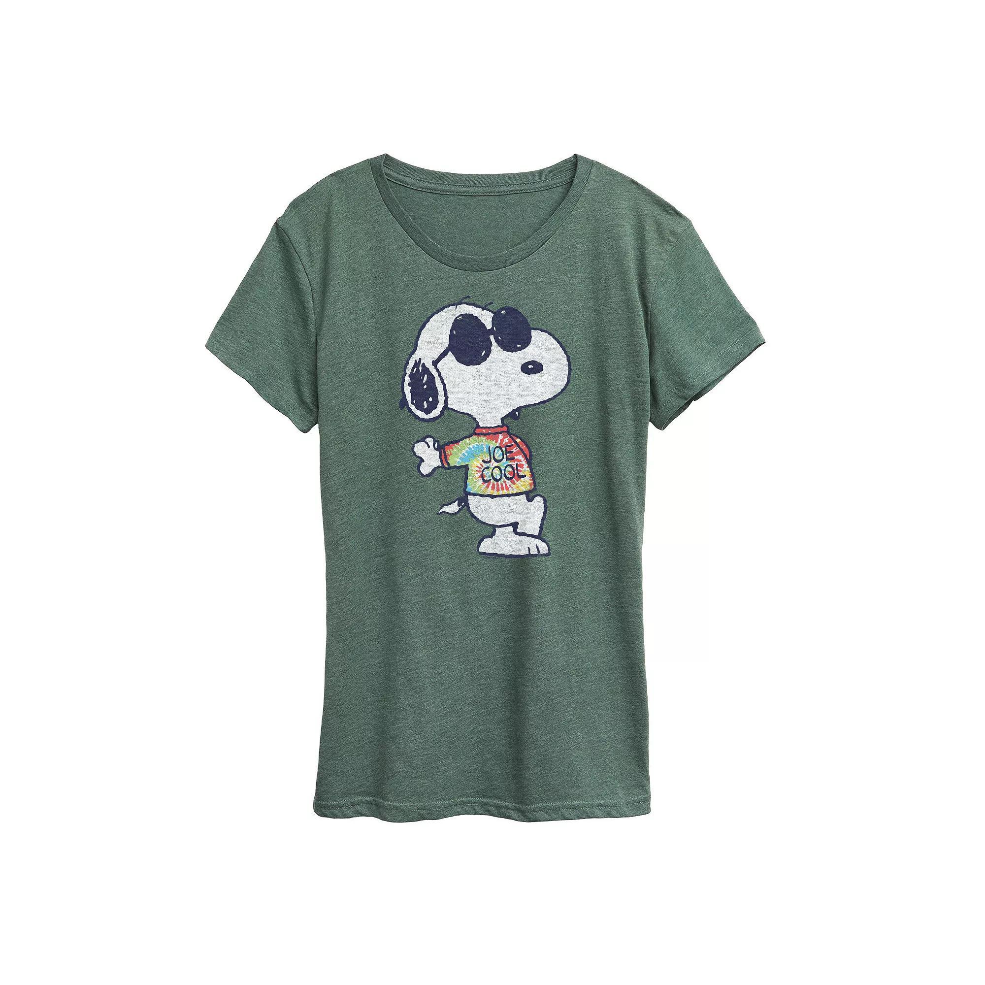 Womens Peanuts Snoopy Joe Cool Tie Dye Graphic Tee Grey Green Product Image