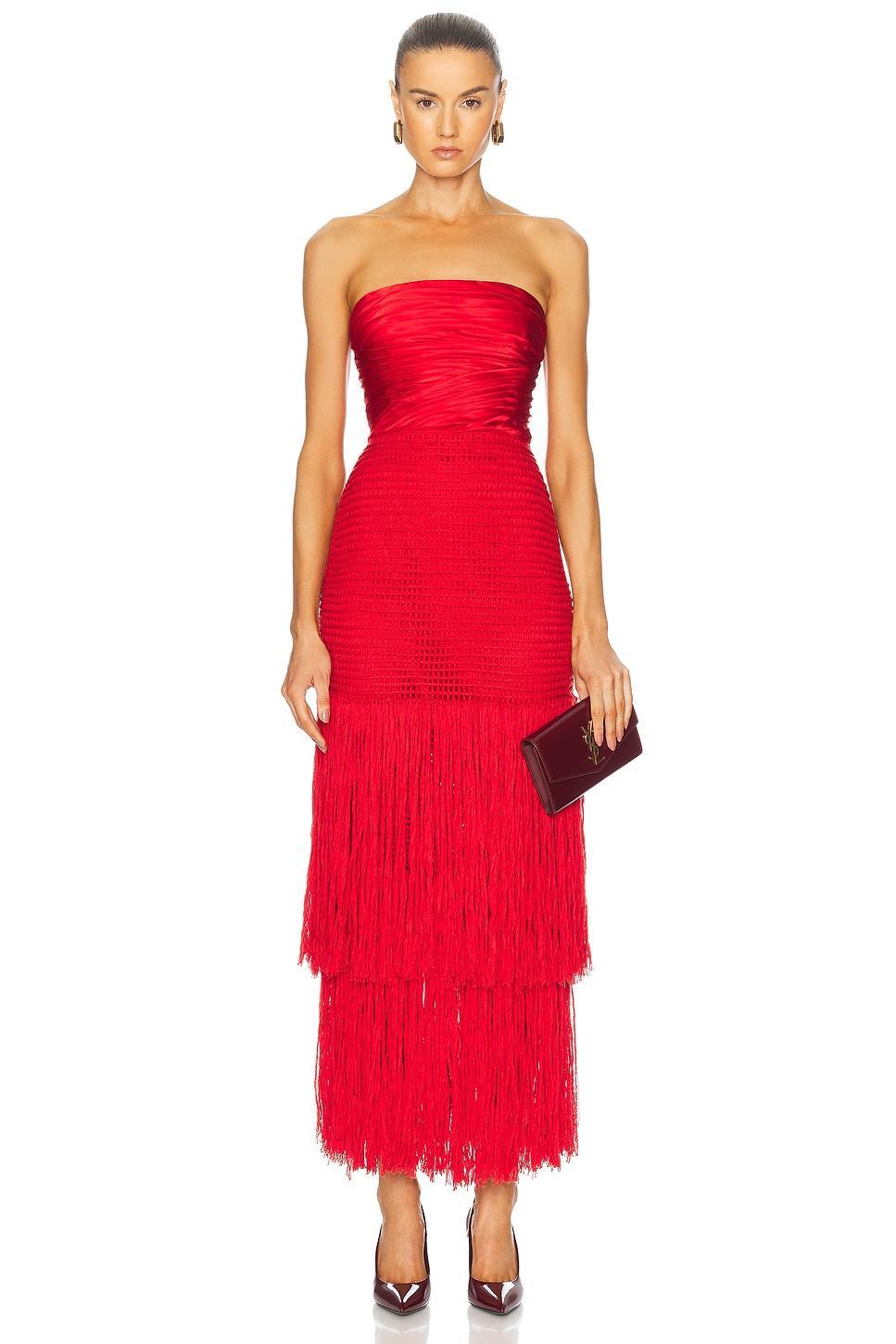ALEJANDRA ALONSO ROJAS Draped Bustier Dress With Crochet In Red Product Image