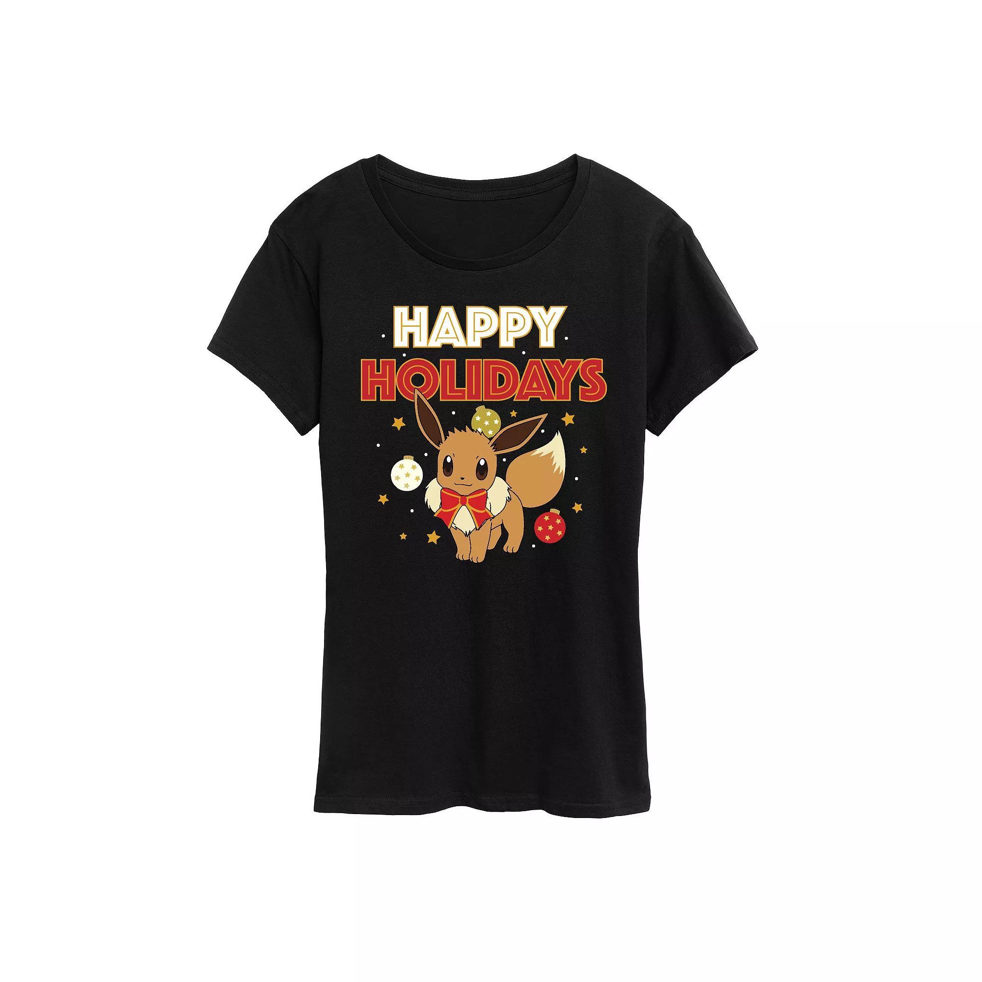 Womens Pokemon Happy Holidays Evee Tee, Girls Product Image