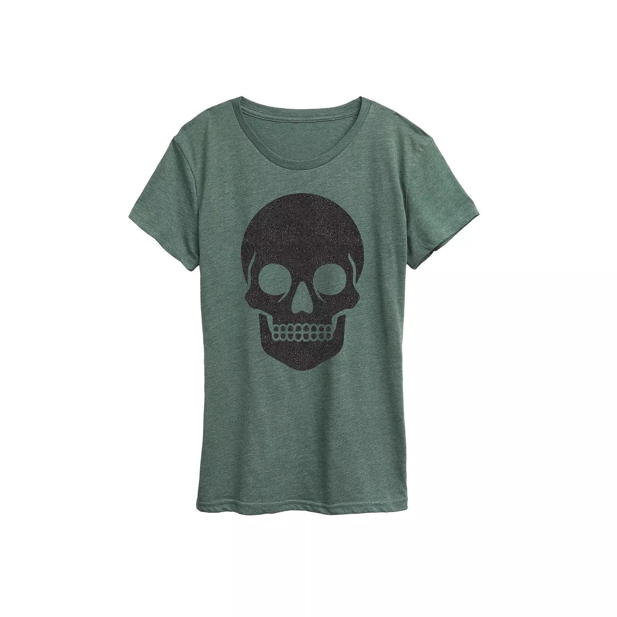Women's Skull Sparkle Halloween Tee, Girl's, Size: Small, Grey Wine Product Image