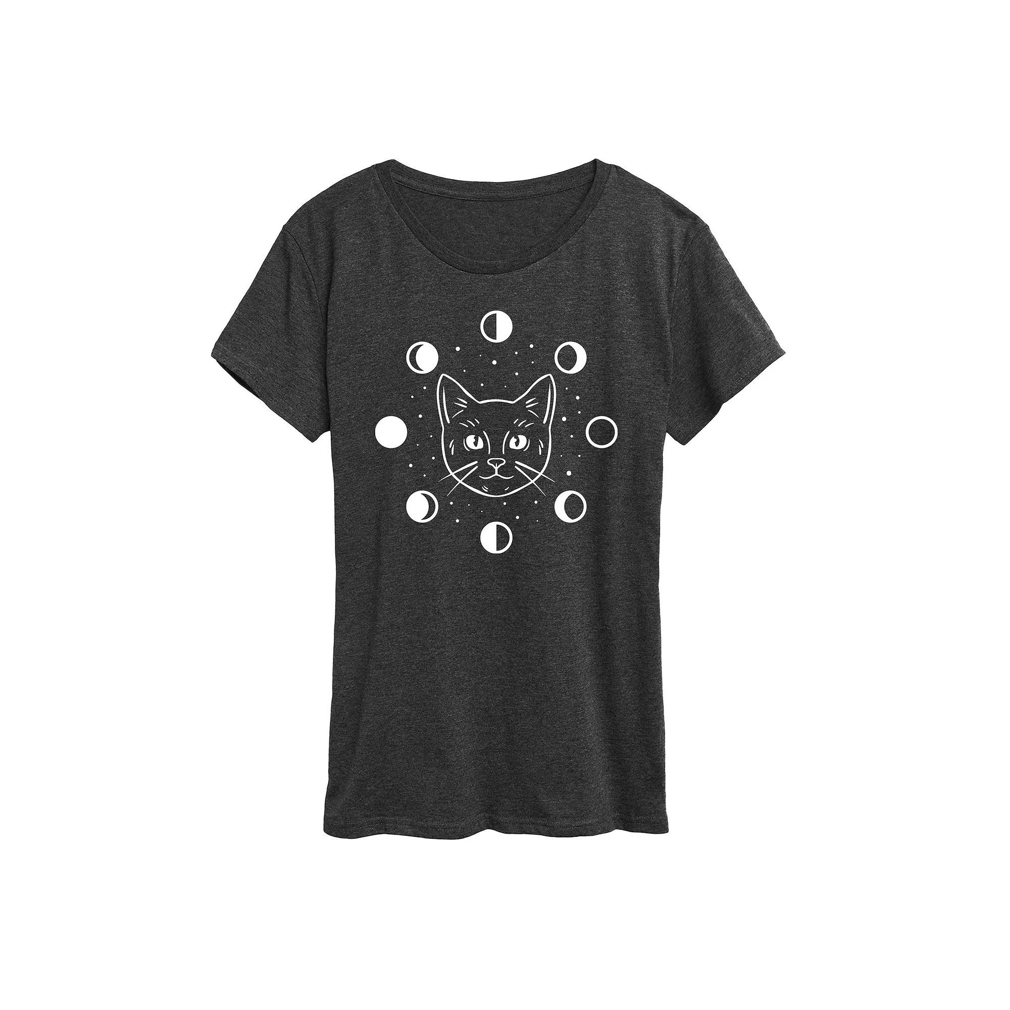 Womens Cat Moon Phases Graphic Tee Heather Grey Product Image