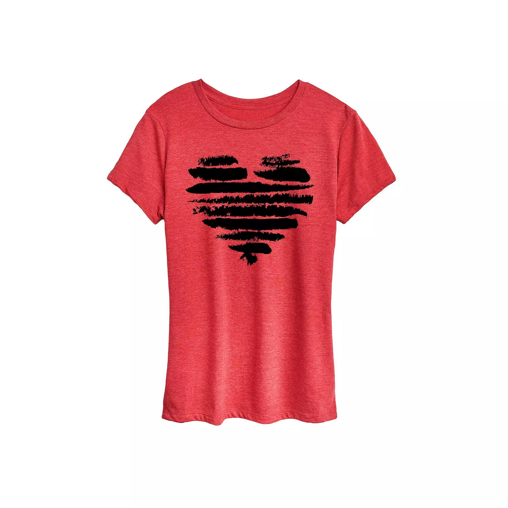 Womens Brushstroke Heart Stripes Graphic Tee Grey Dark Red Product Image