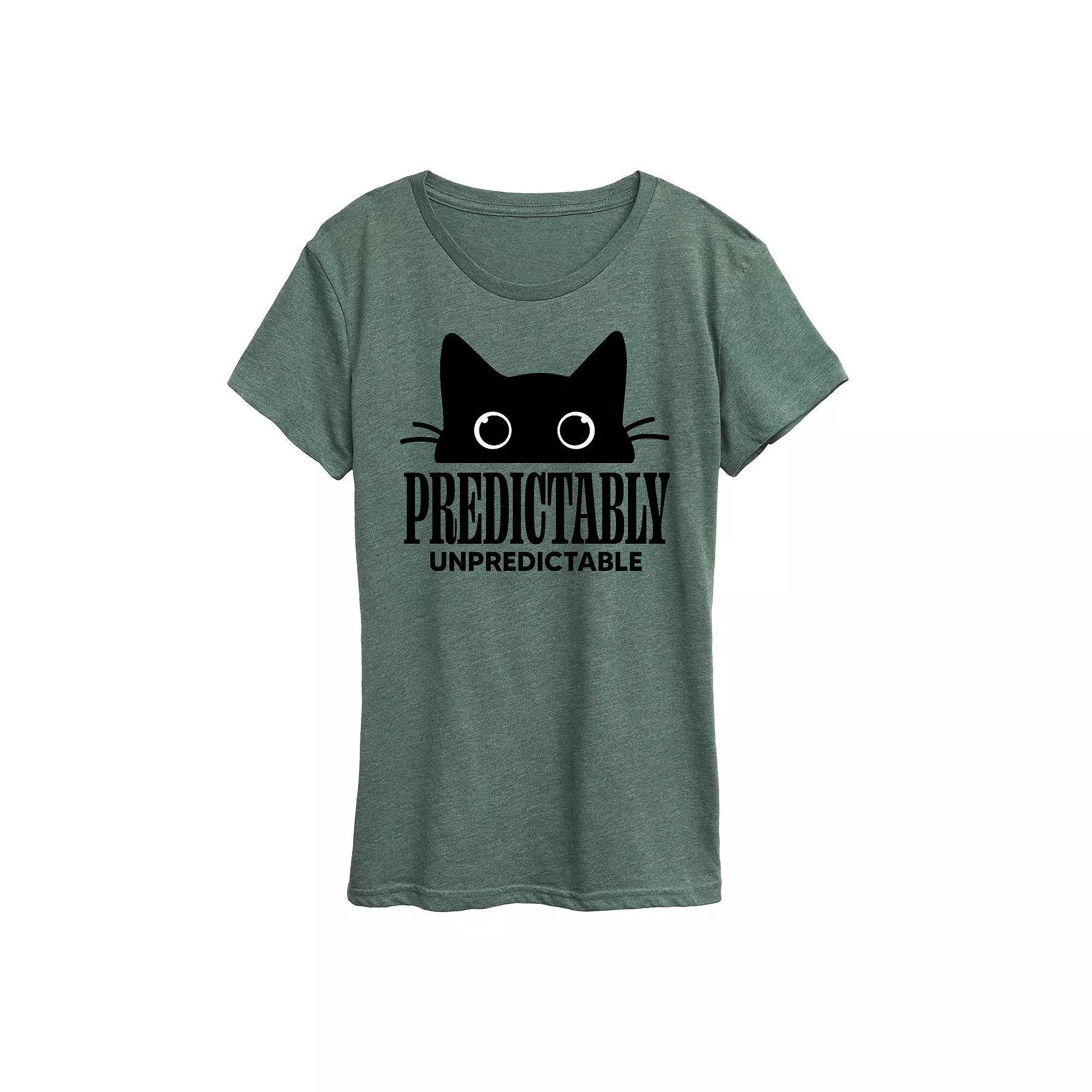 Plus Predictably Unpredictable Cat Graphic Tee, Womens Grey Green Product Image