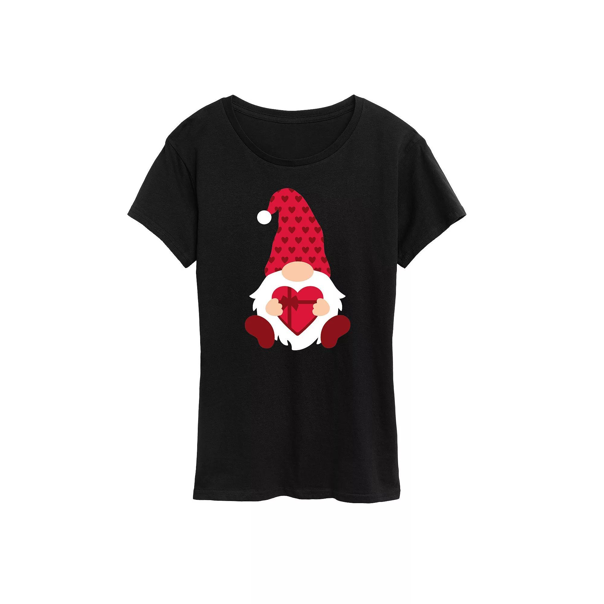 Women's Chocolate Heart Box Gnome Graphic Tee, Size: XL, Black Product Image