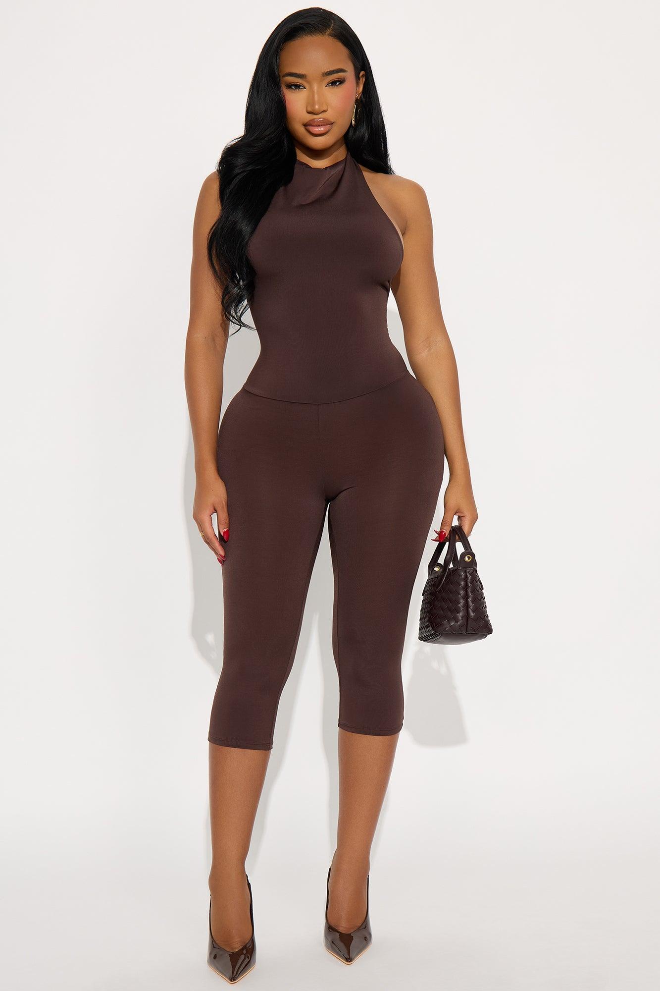 Jacqueline Mesh Backless Capri Jumpsuit - Brown Product Image