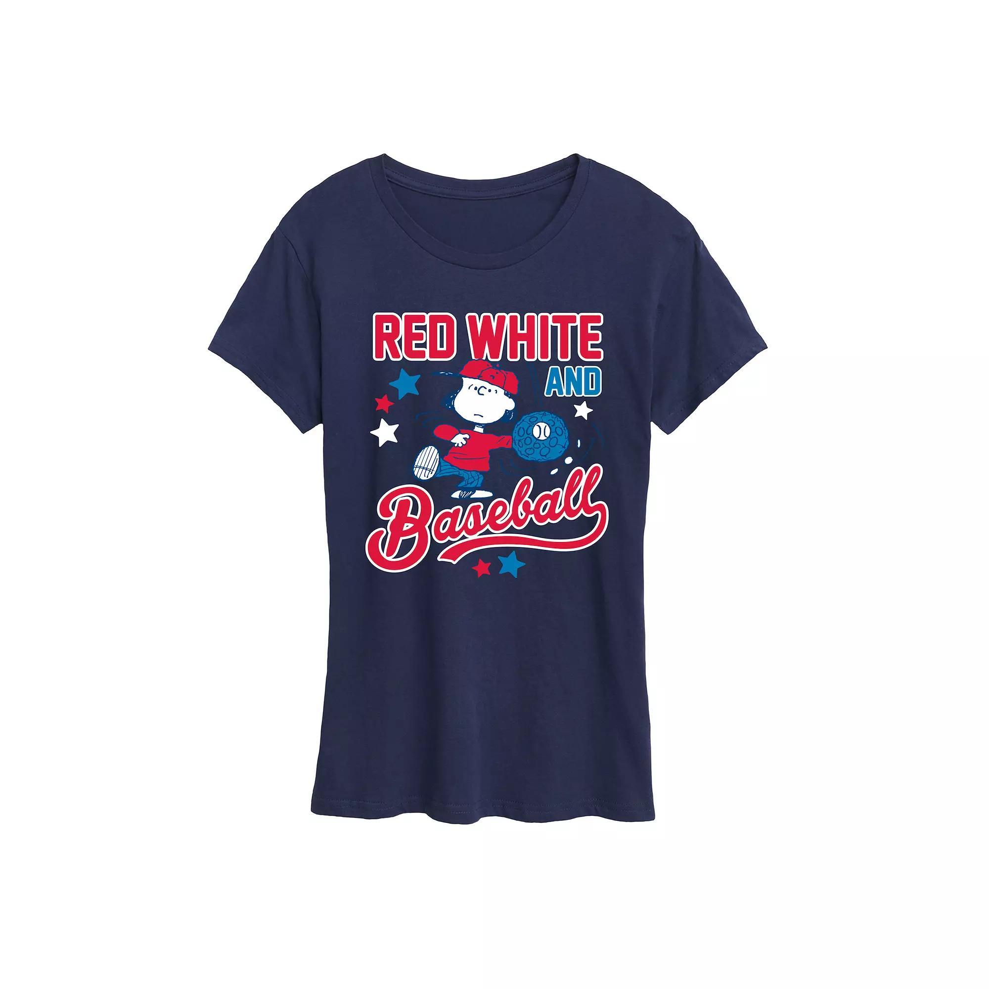 Womens Peanuts Lucy Red White Baseball Graphic Tee Blue Product Image