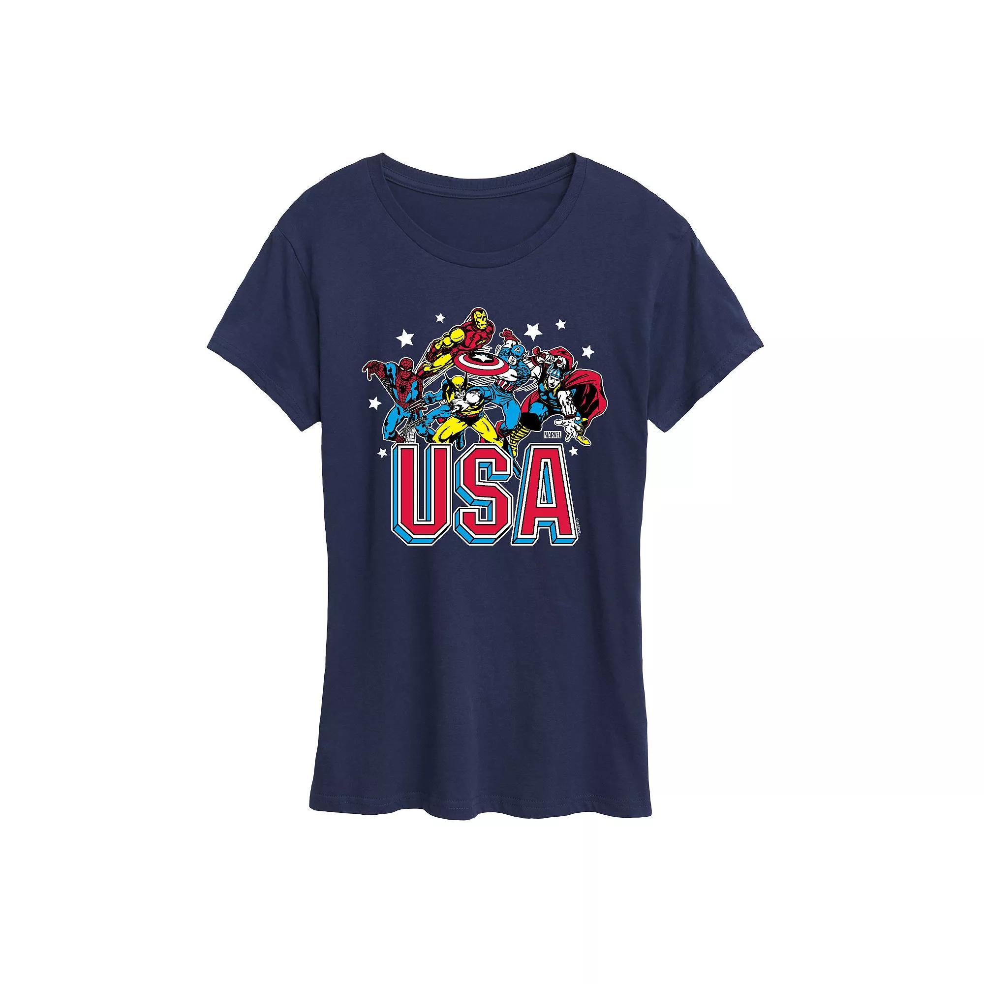 Womens Marvel USA Graphic Tee Blue Product Image