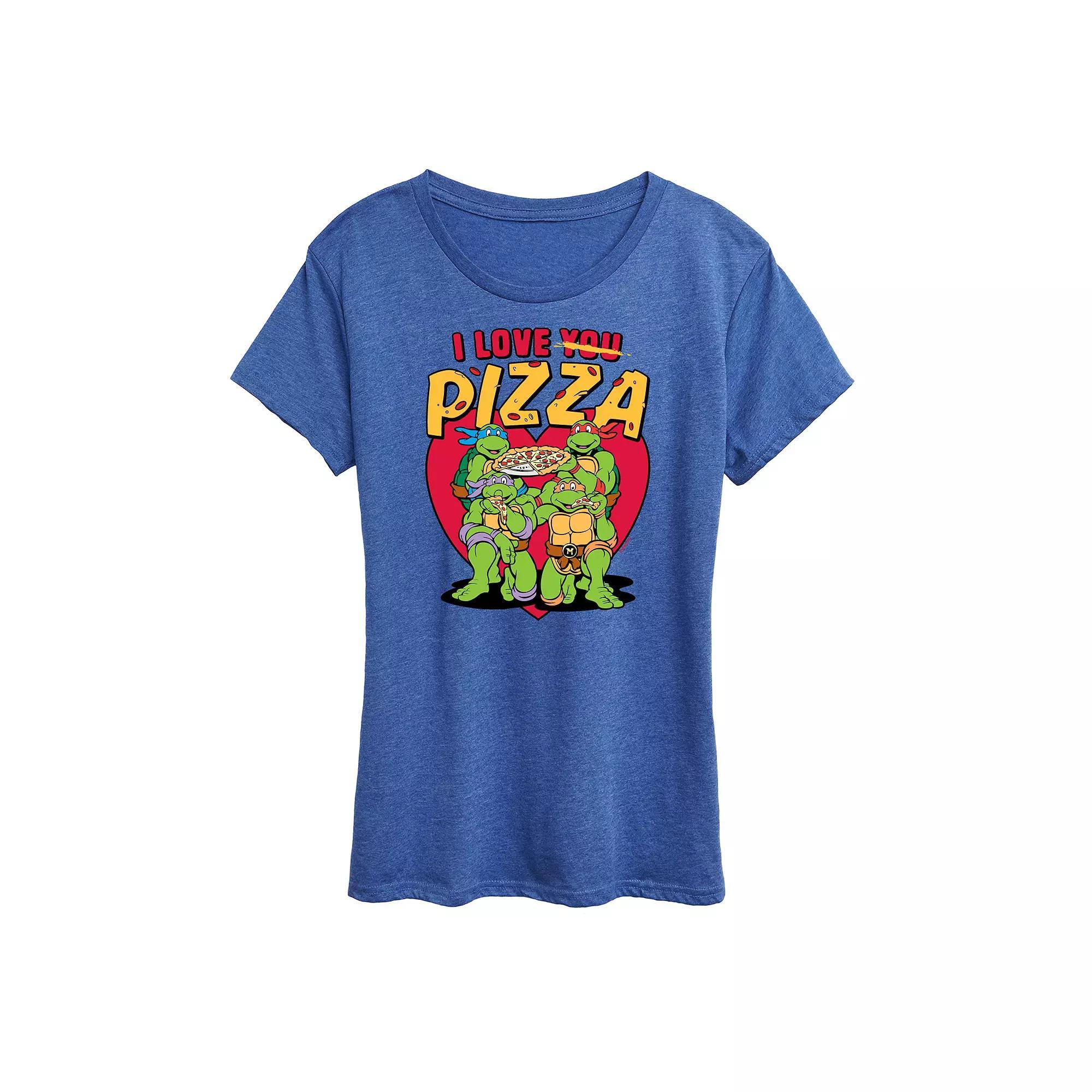 Womens Teenage Mutant Ninja Turtles I Love You Pizza Graphic Tee Grey Royal Blue Product Image