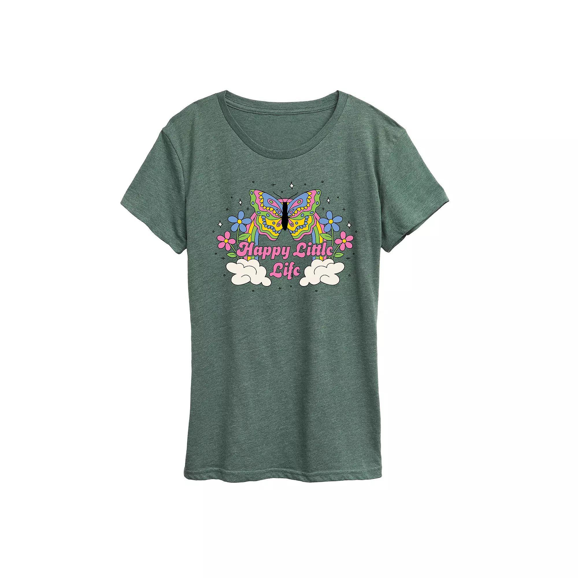 Womens Happy Little Life Graphic Tee Grey Green Product Image