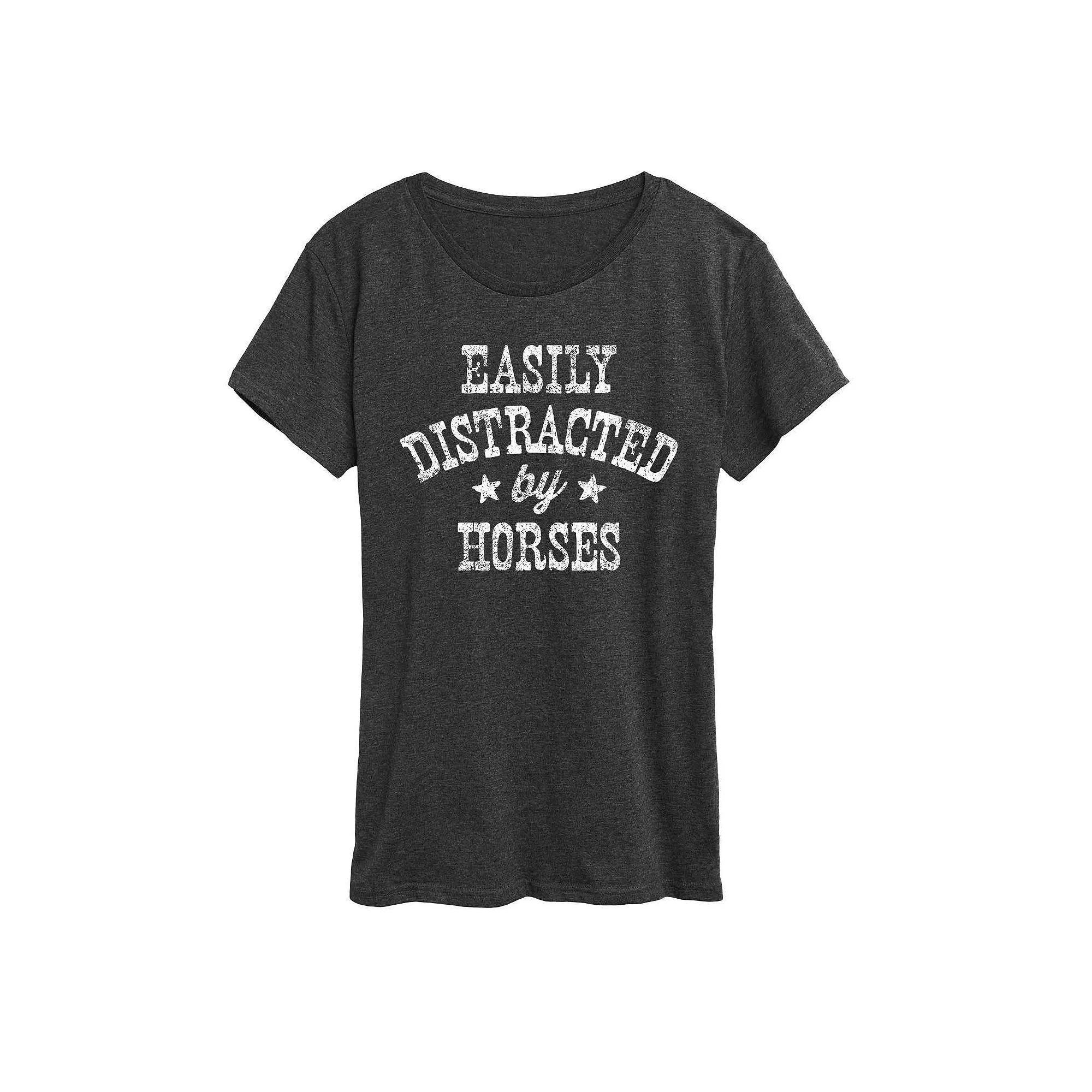 Womens Easily Distracted By Horses Graphic Tee, Girls Grey Red Product Image