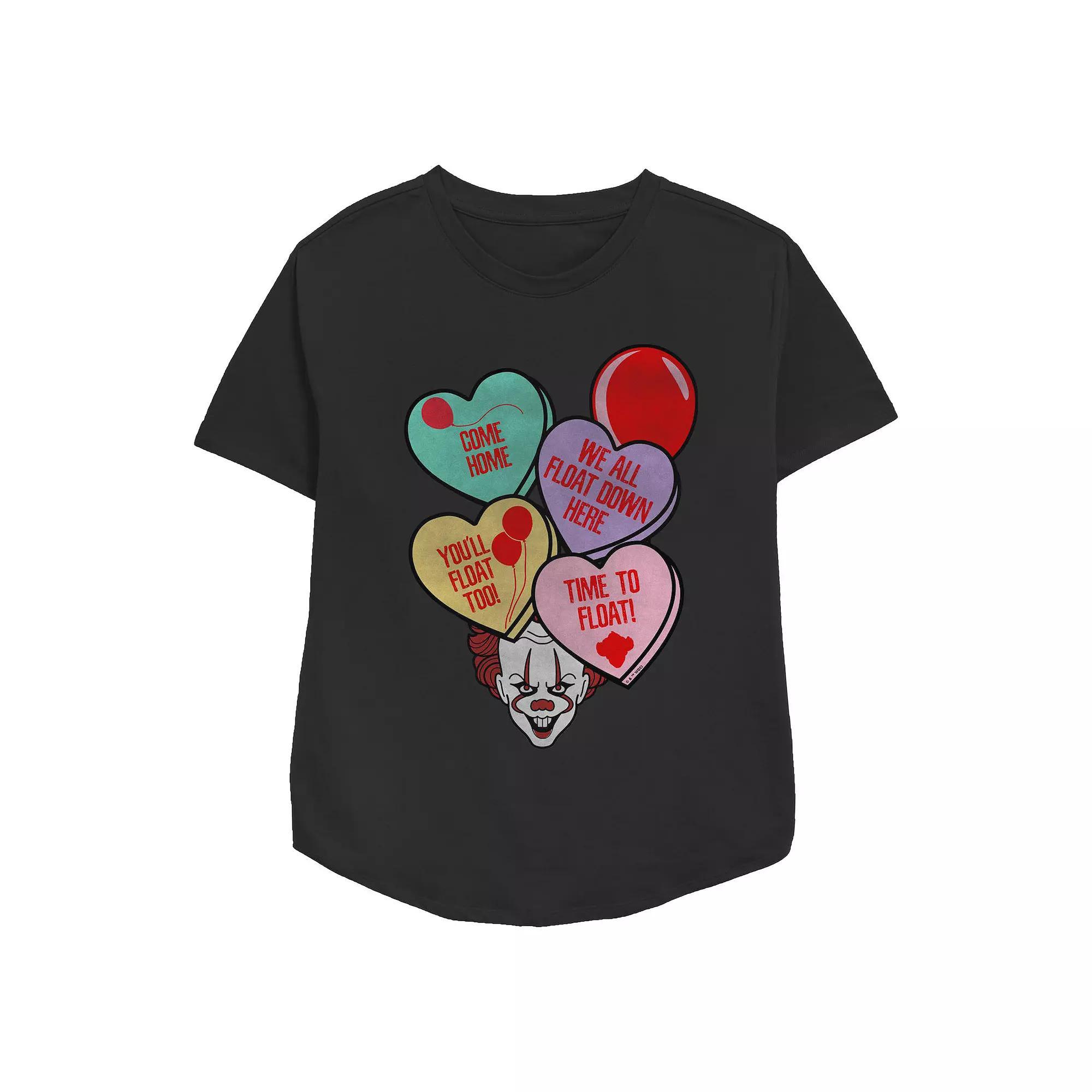 Women's IT Spooky Valentine's Day Candy Hearts Relaxed Fit Graphic Tee, Size: Large, Black Product Image