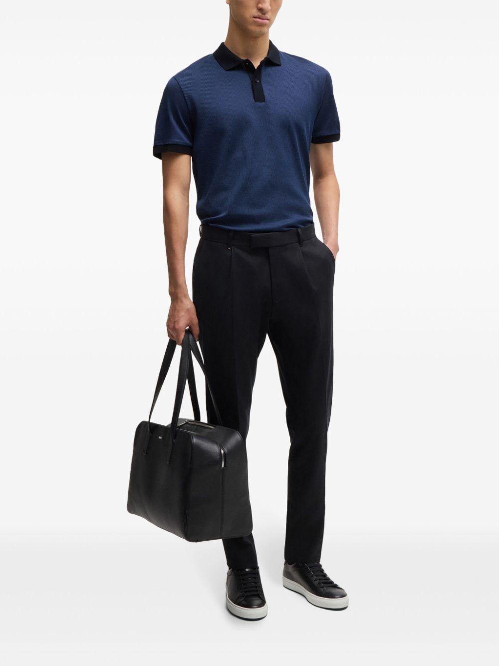 HUGO BOSS Structured-cotton Polo Shirt With Solid Trims In Dark Blue Product Image