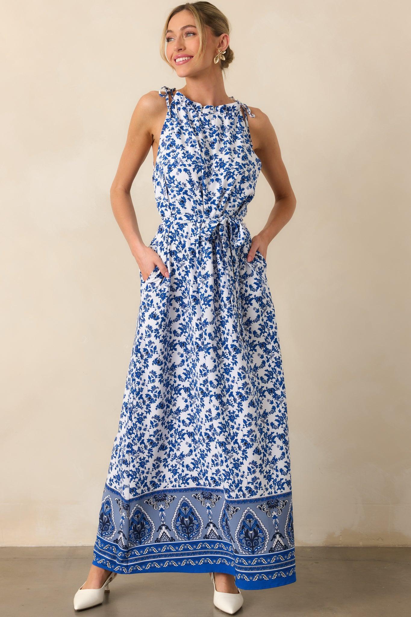 Effortless Days Blue Floral Sleeveless Maxi Dress Product Image