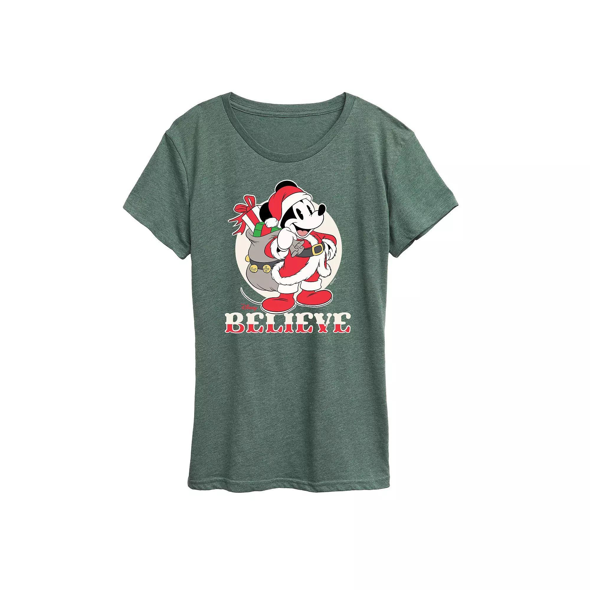 Disney's Mickey Mouse Women's Believe Holiday Graphic Tee, Girl's, Size: XL, Black Product Image