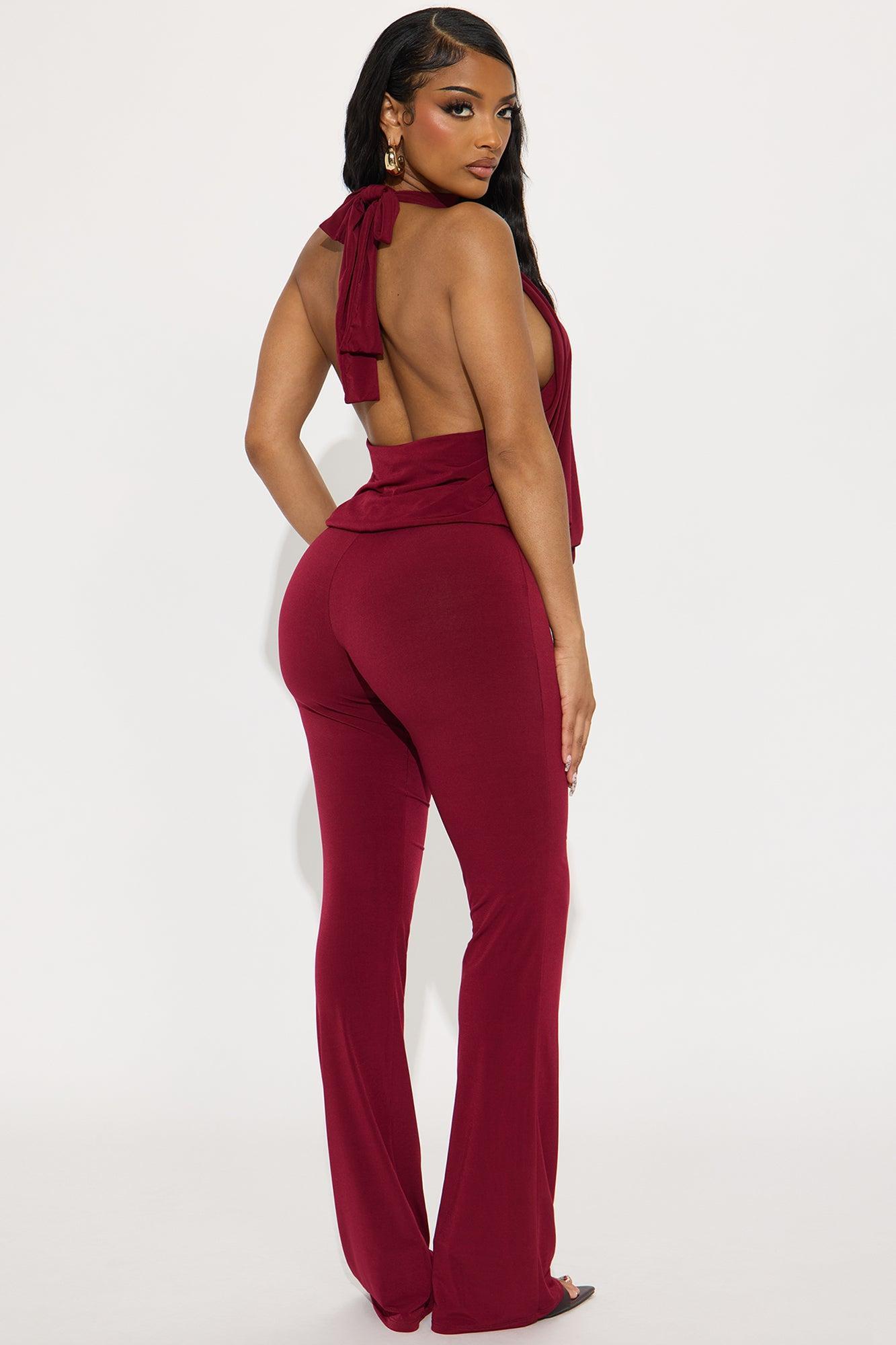 Sweet Escape Halter Jumpsuit - Burgundy Product Image
