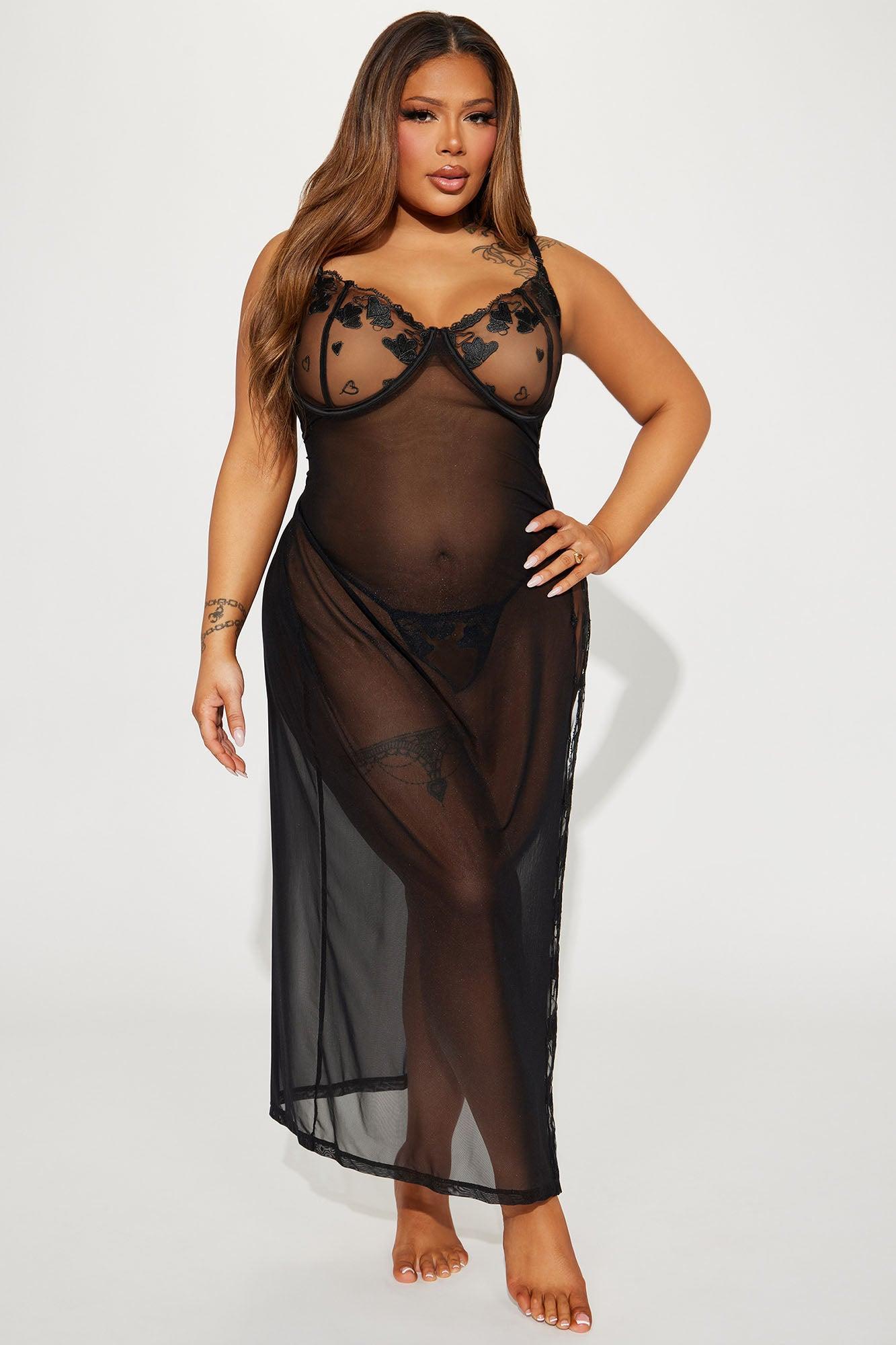 Heart Flutters Lace Maxi Gown Babydoll - Black Product Image