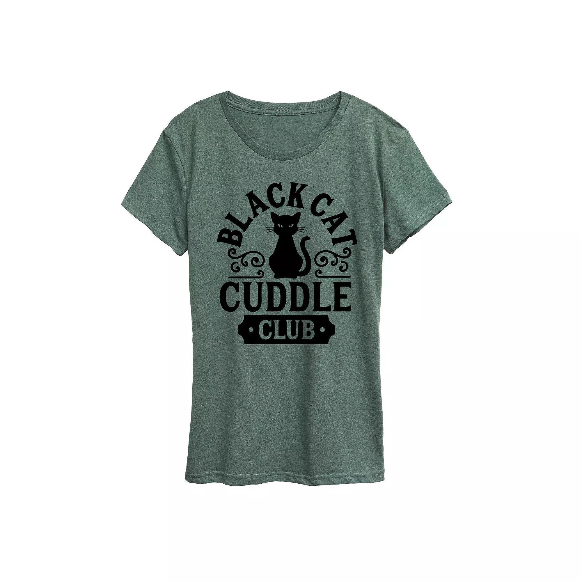 Plus Size Black Cat Cuddle Club Graphic Tee, Womens Grey Green Product Image