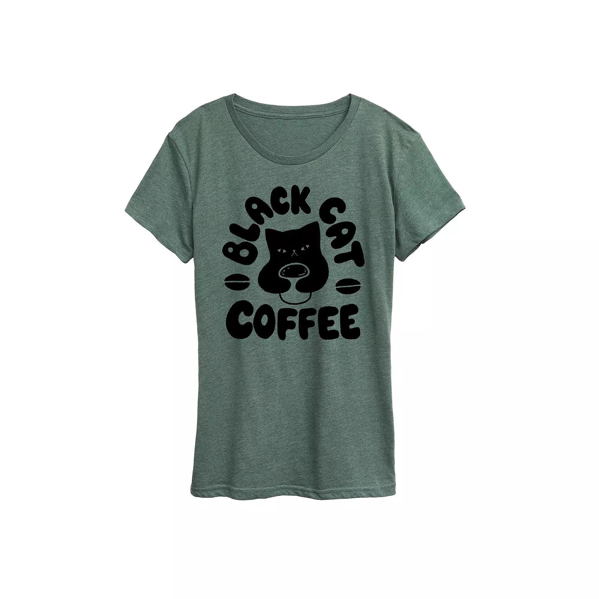 Womens Black Cat Coffee Graphic Tee, Girls Product Image