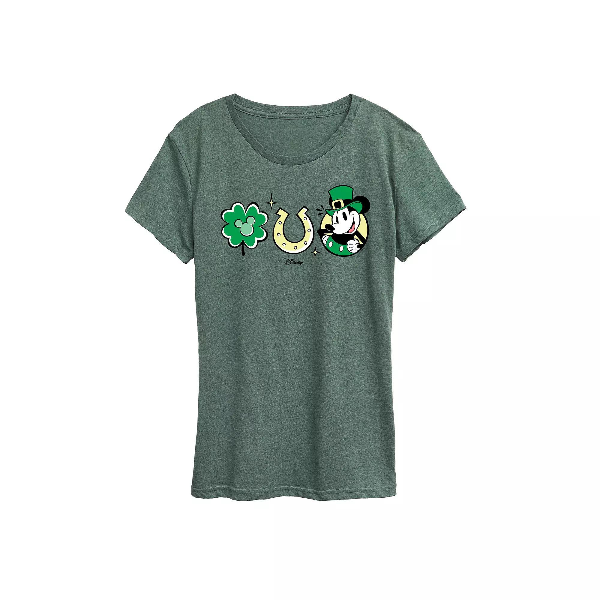 Disneys Mickey Mouse Womens St. Patricks Icons Graphic Tee Grey Green Product Image