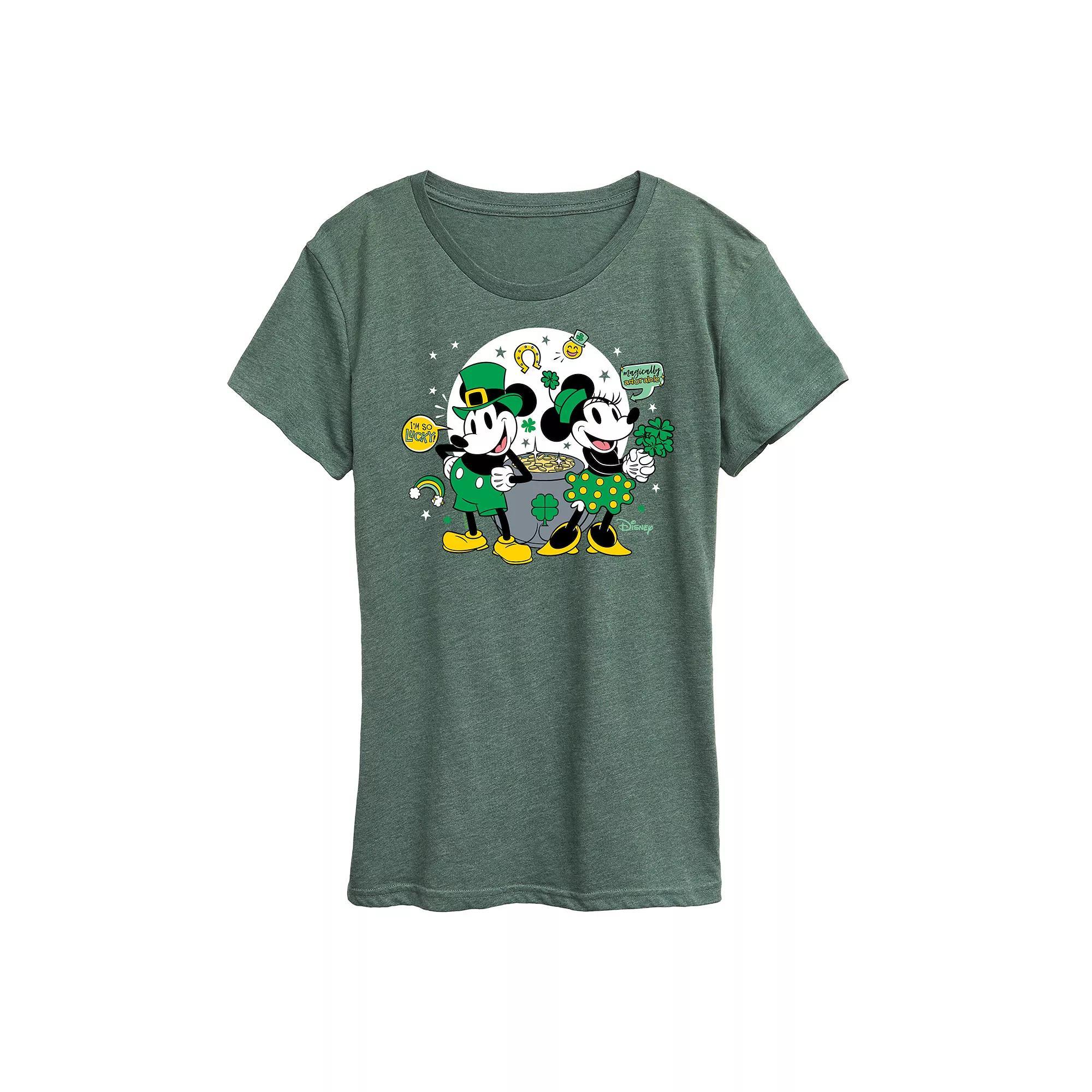 Disney's Mickey & Minnie Mouse Women's St. Patrick's Pot Of Gold Graphic Tee, Size: XL, Grey Green Product Image