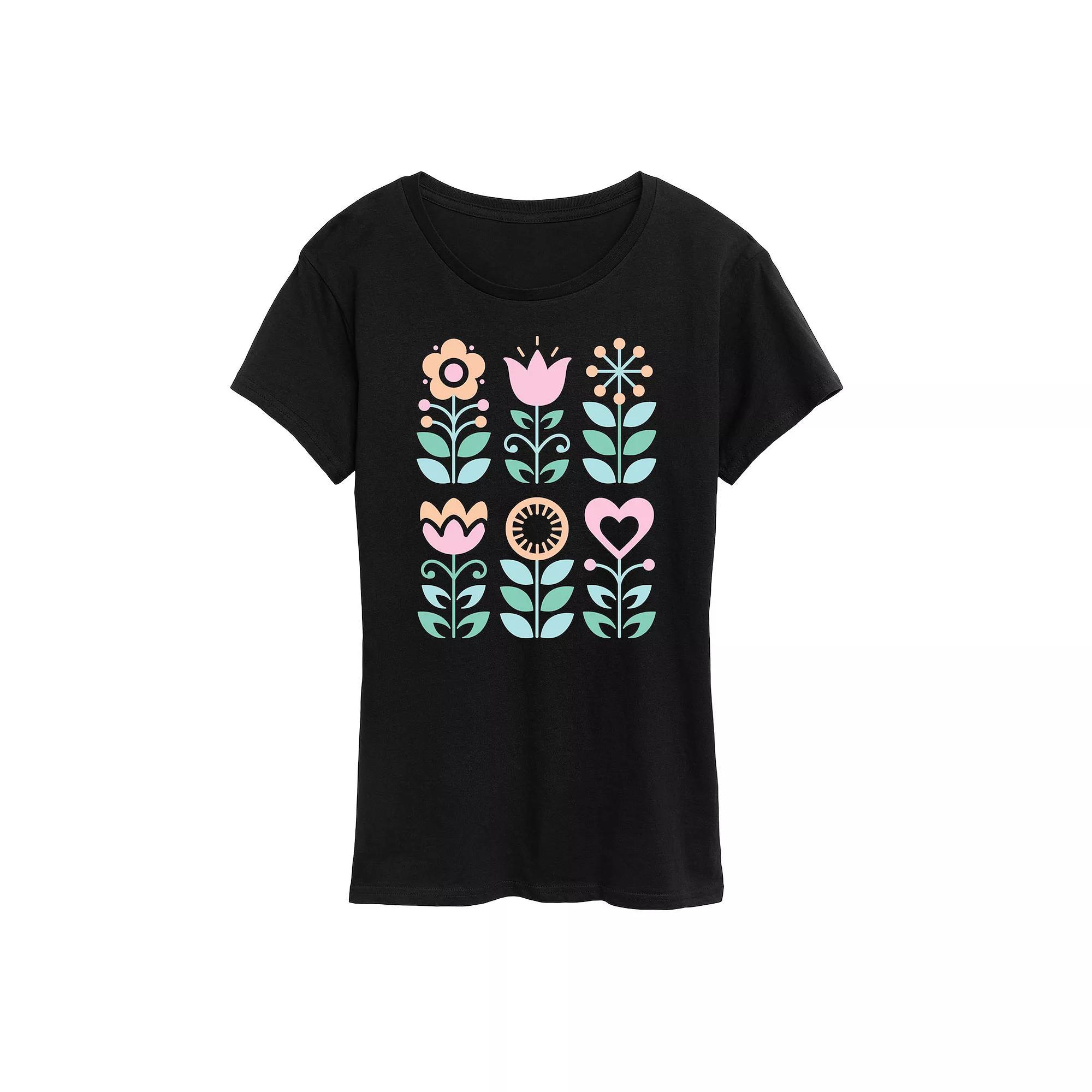Womens Scandinavian Flowers Oversized Tee Grey Royal Blue Product Image