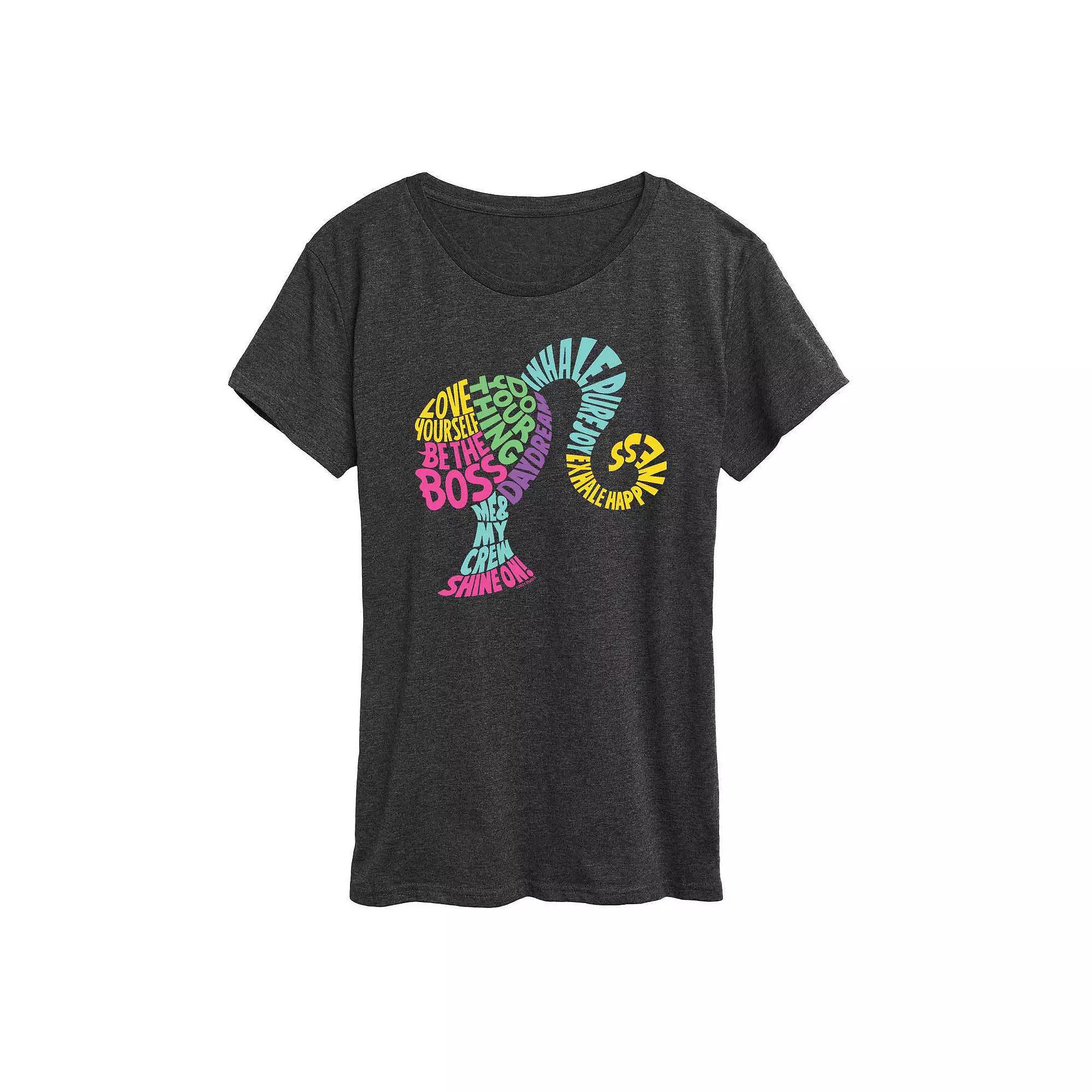 Womens Barbie Empowering Phrases Graphic Tee, Girls Heather Grey Product Image