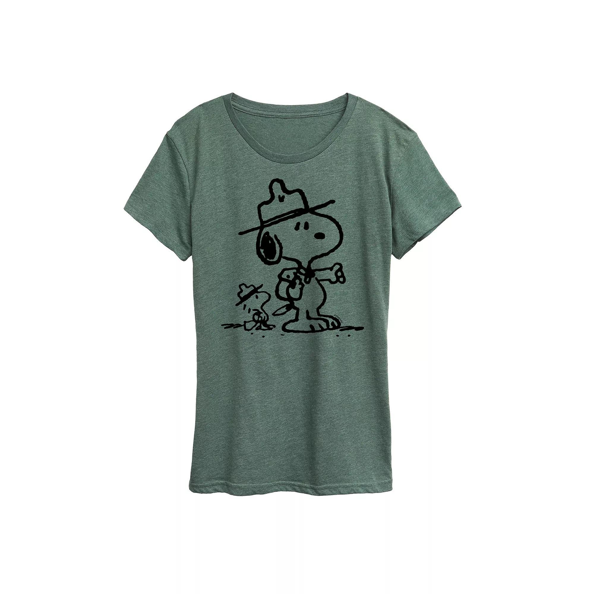 Women's Peanuts Snoopy & Woodstock Scout Pals Graphic Tee, Size: Small, Grey Green Product Image