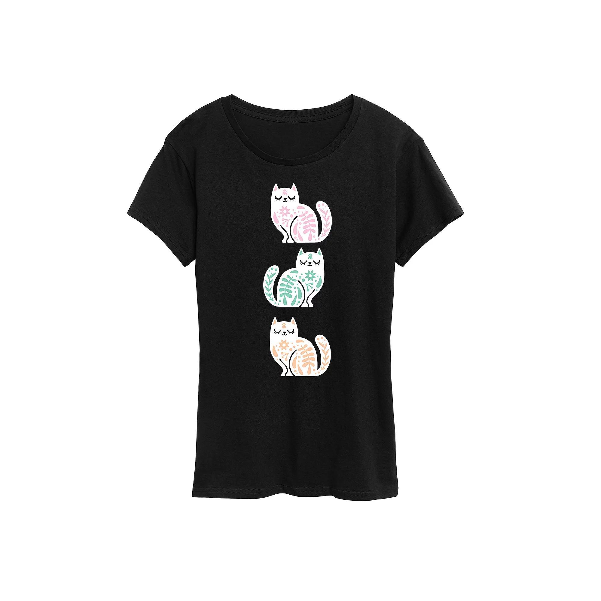Womens Scandinavian Cats Graphic Tee Grey Blue Product Image