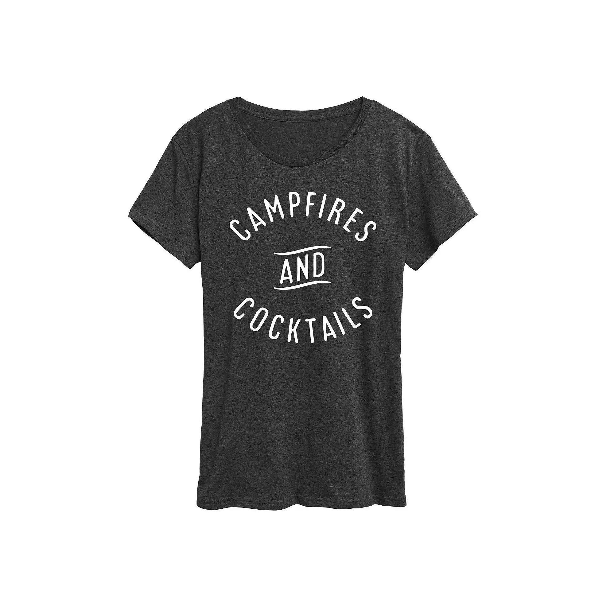 Womens Campfires And Cocktails Graphic Tee, Girls Heather Grey Product Image