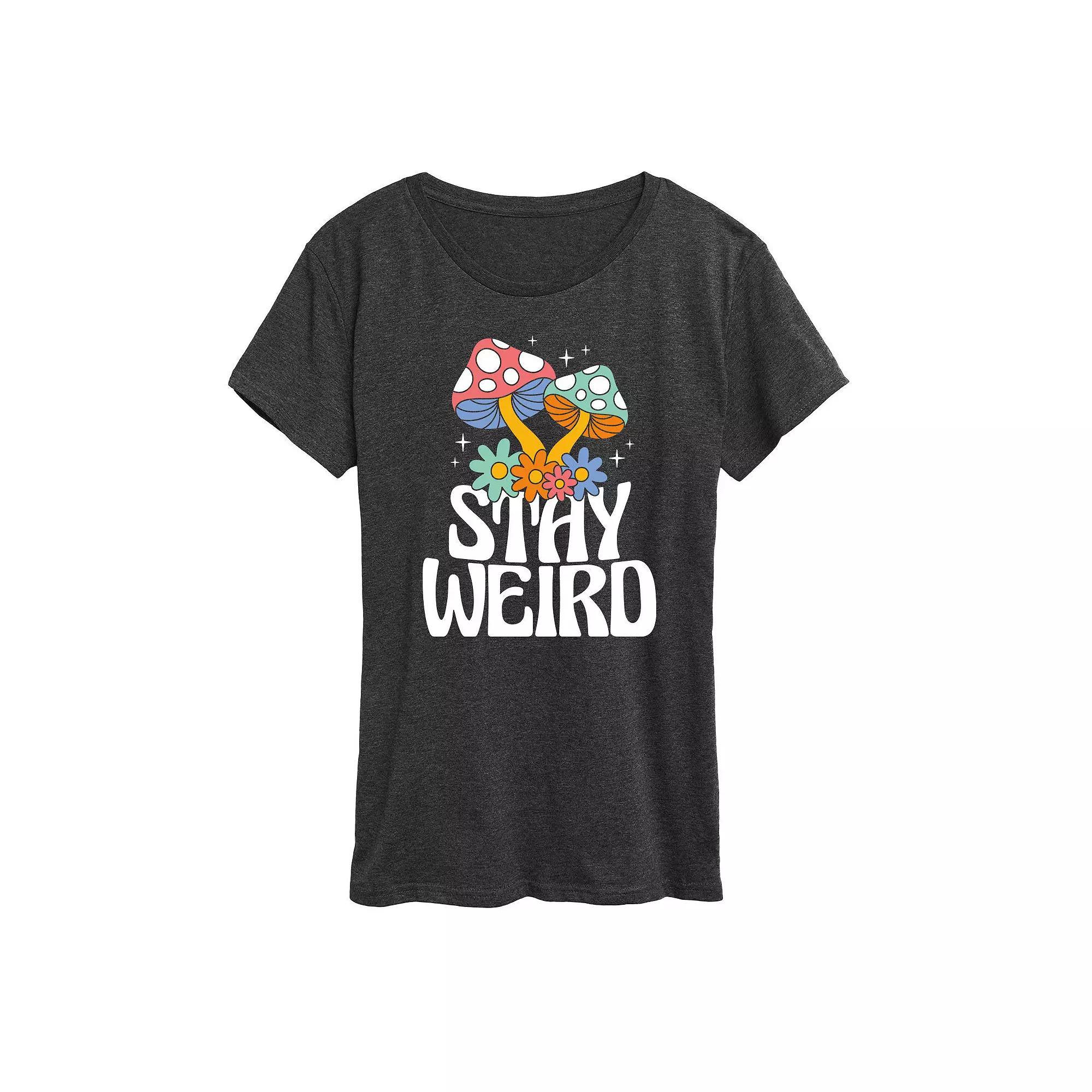 Womens Stay Weird Mushrooms Graphic Tee, Girls Heather Grey Product Image