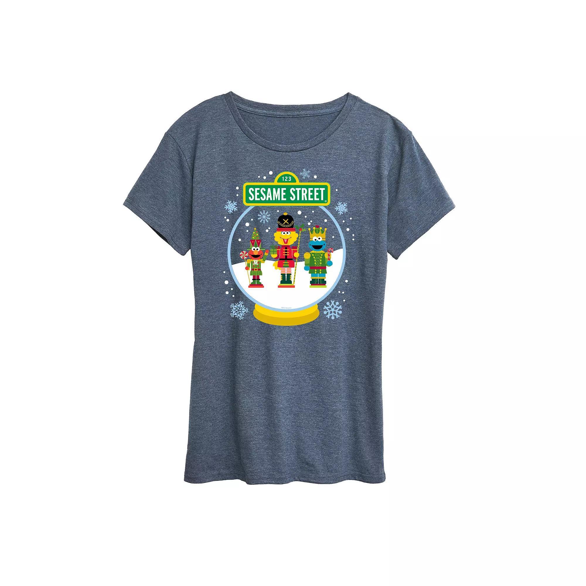 Womens Sesame Street Snow Globe Graphic Tee, Girls Grey Blue Product Image