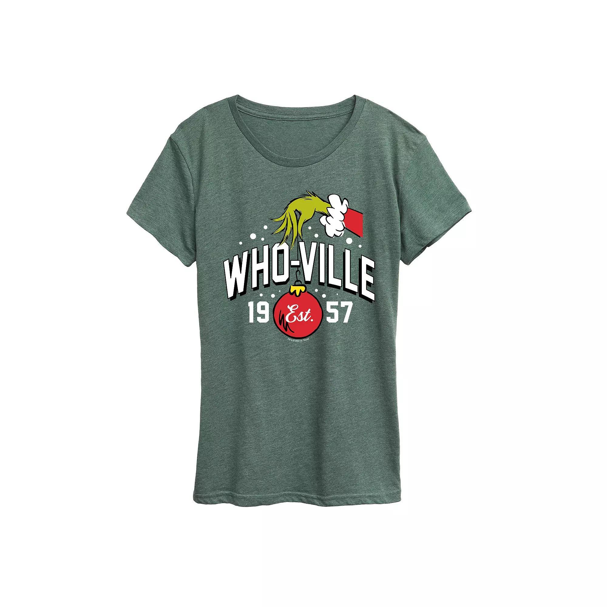 Women's Dr. Seuss Who-Ville Grinch Hand Graphic Tee, Size: XXL, Grey Green Product Image