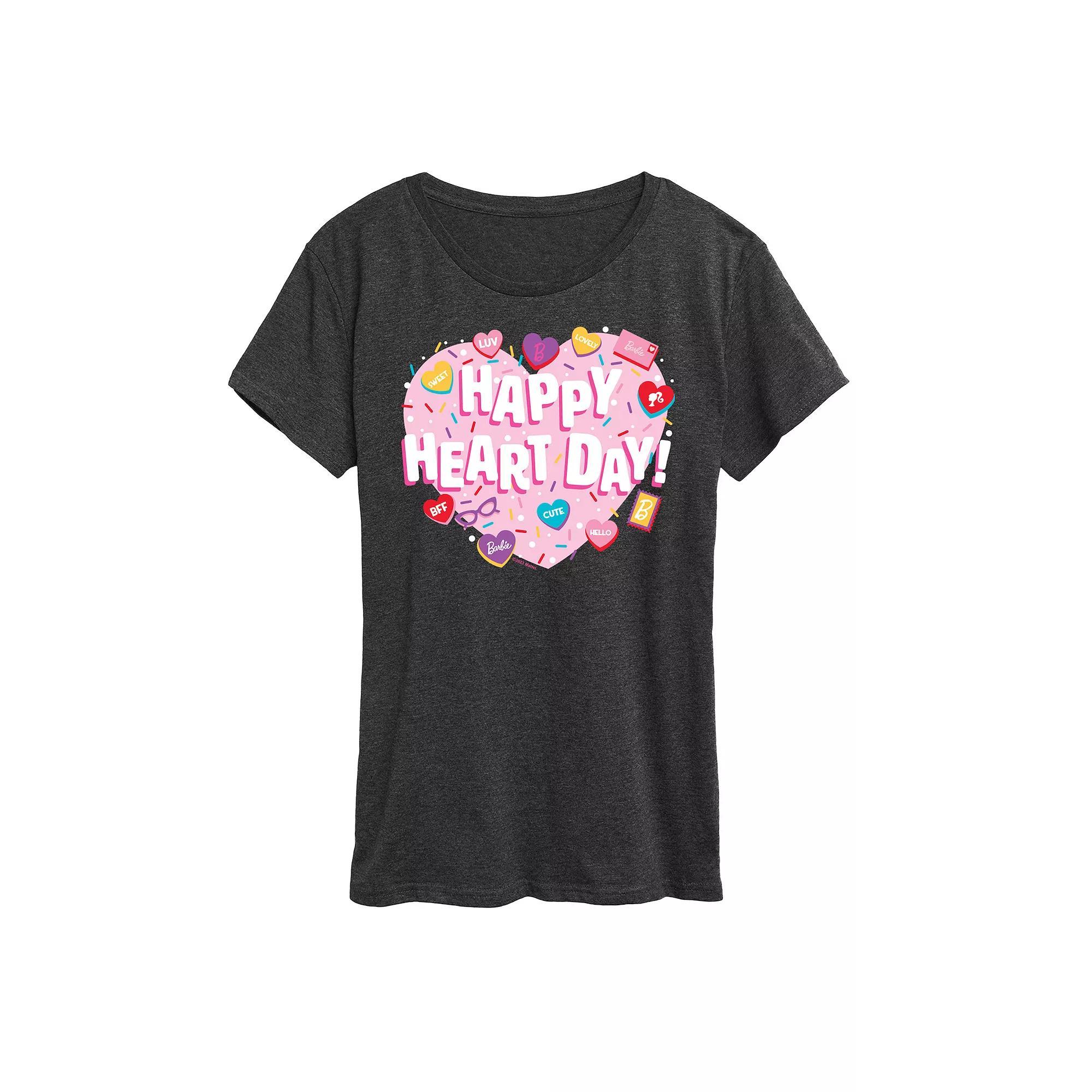 Womens Barbie Happy Heart Day Graphic Tee Grey Blue Product Image