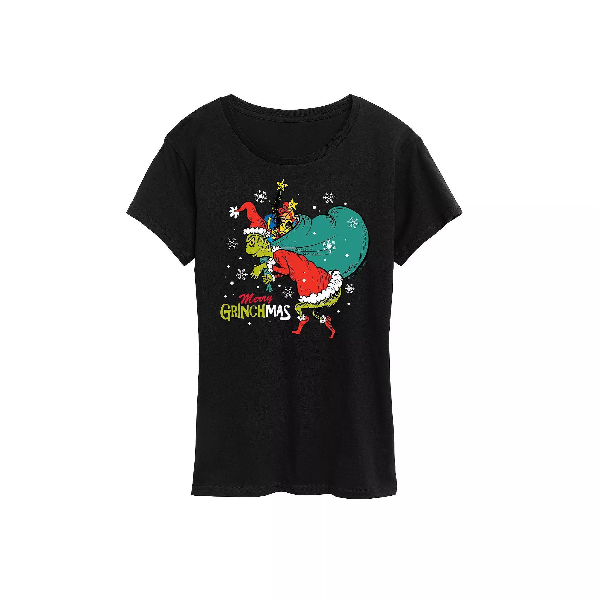 Plus Retro Pink Christmas Tree Graphic Tee, Women's, Size: 3XL, Black Product Image