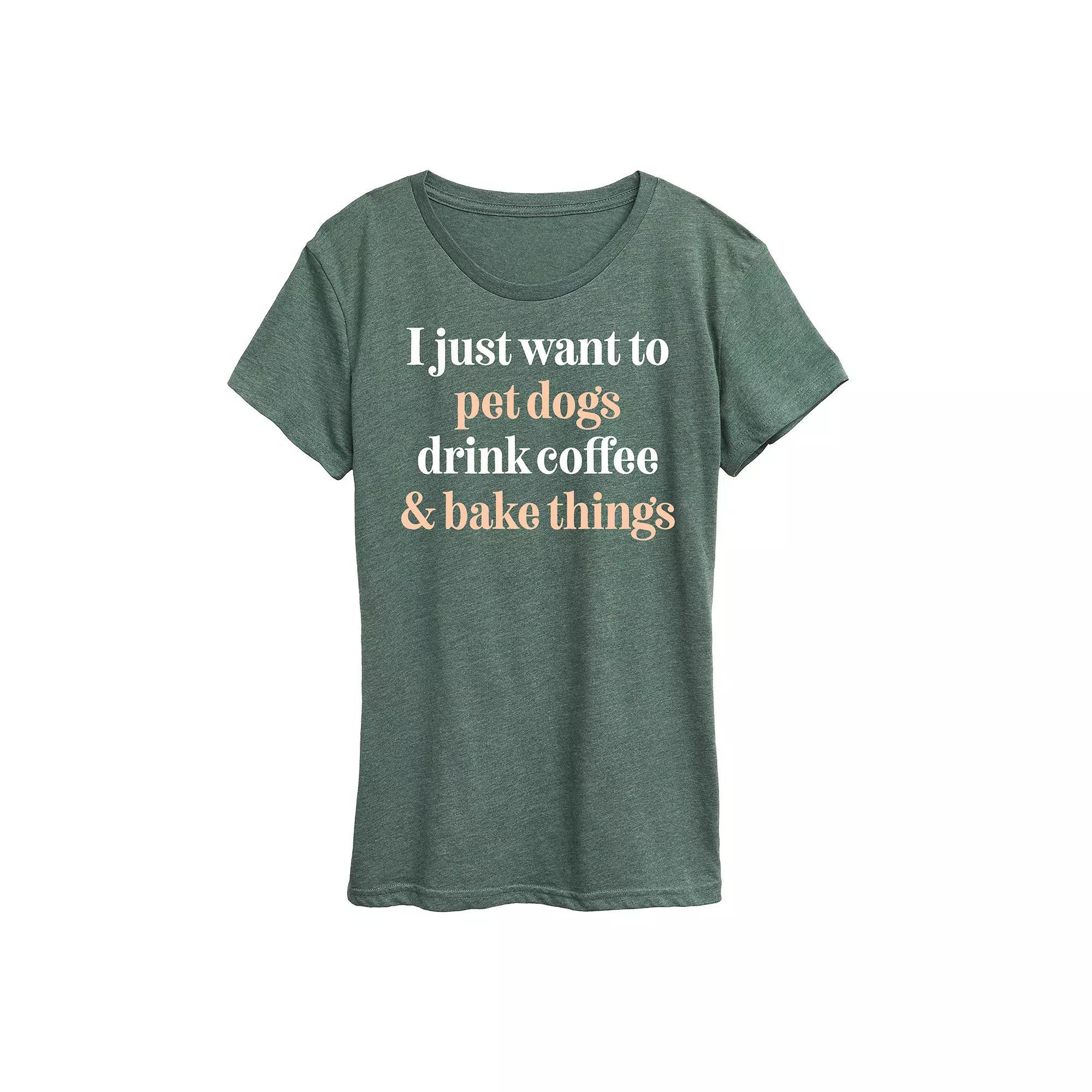 Womens Pet Dogs Drink Coffee Bake Graphic Tee Grey Green Product Image