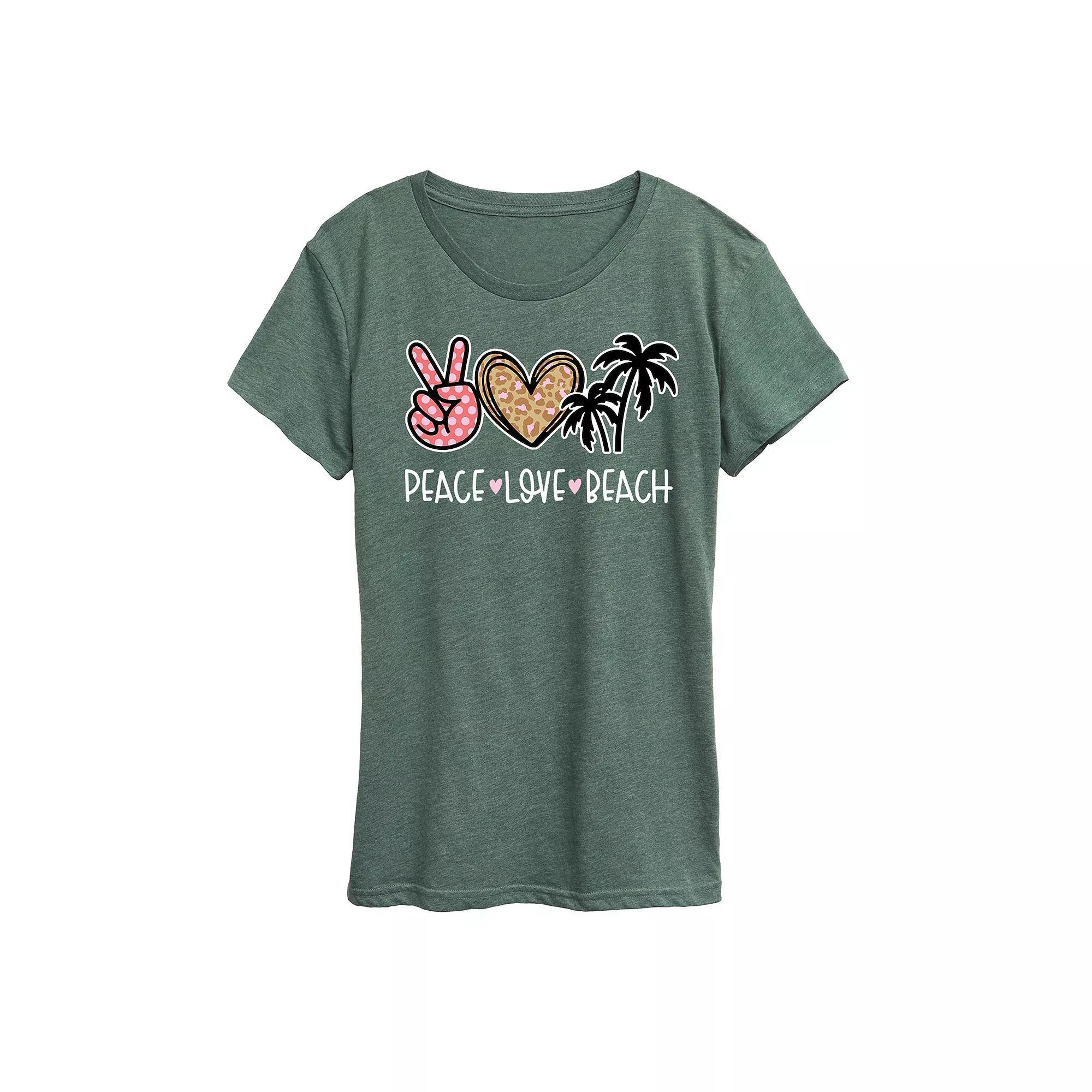 Womens Peace Love Beach Graphic Tee Grey Green Product Image