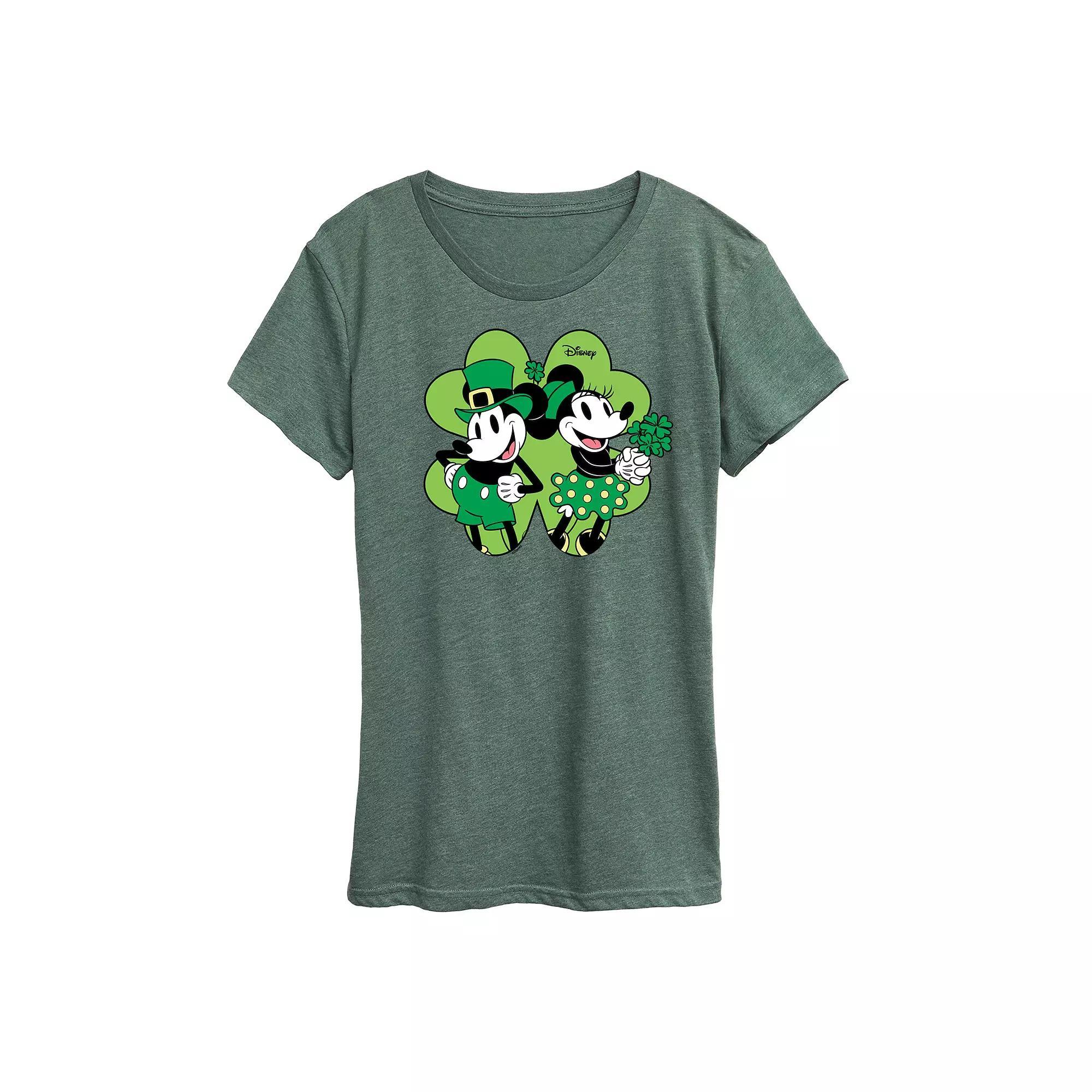 Disney's Mickey & Minnie Mouse Women's Shamrock Graphic Tee, Size: Large, Grey Green Product Image