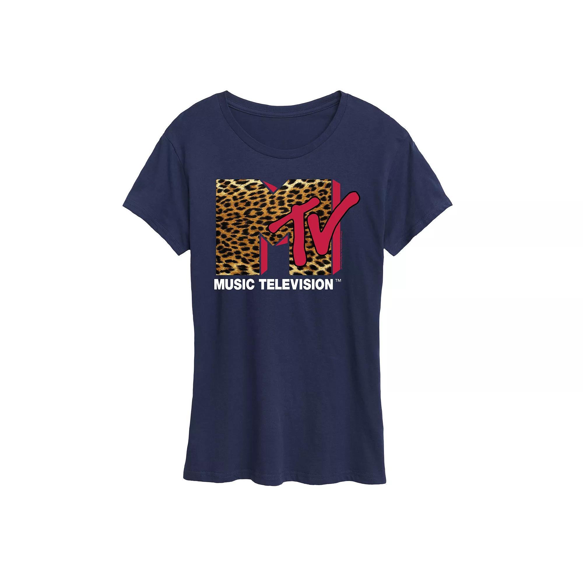 Womens MTV Leopard Logo Graphic Tee, Girls Blue Product Image