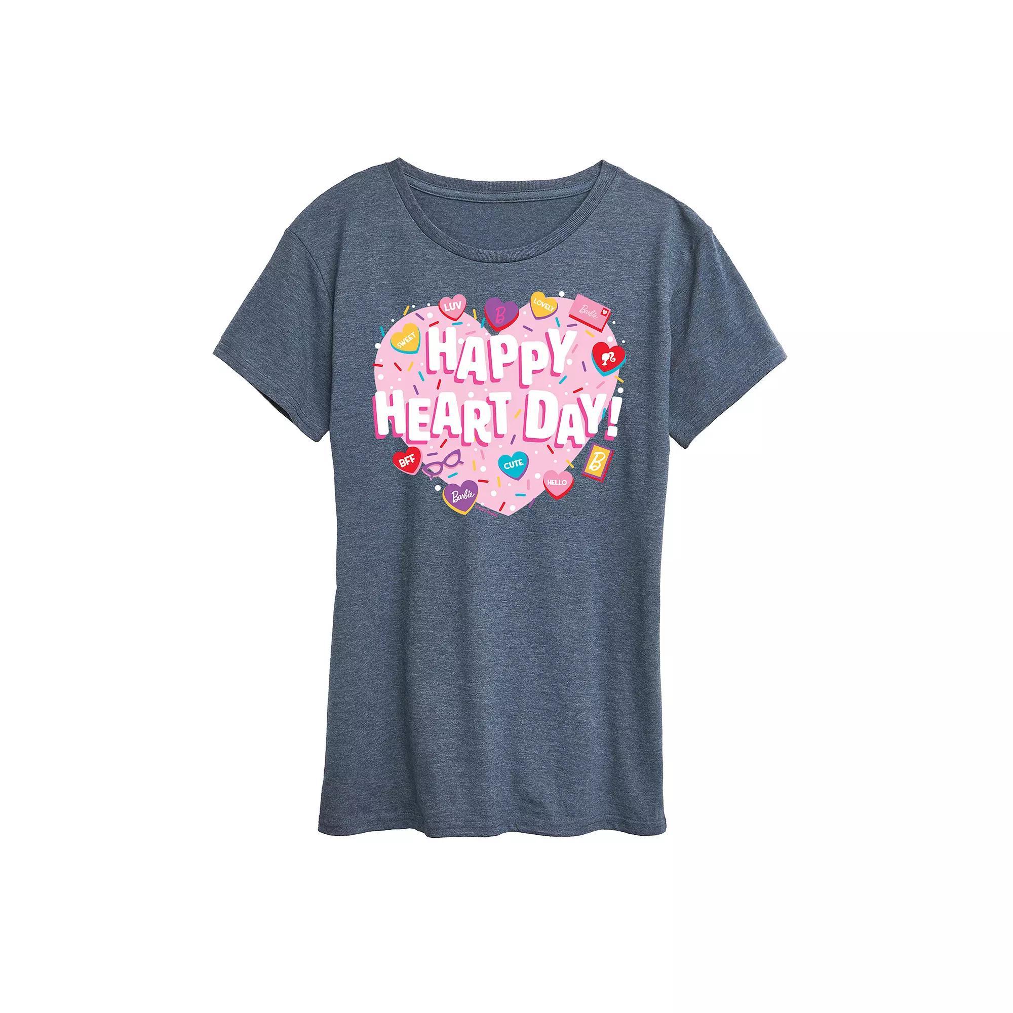 Womens Barbie Happy Heart Day Graphic Tee Grey Blue Product Image