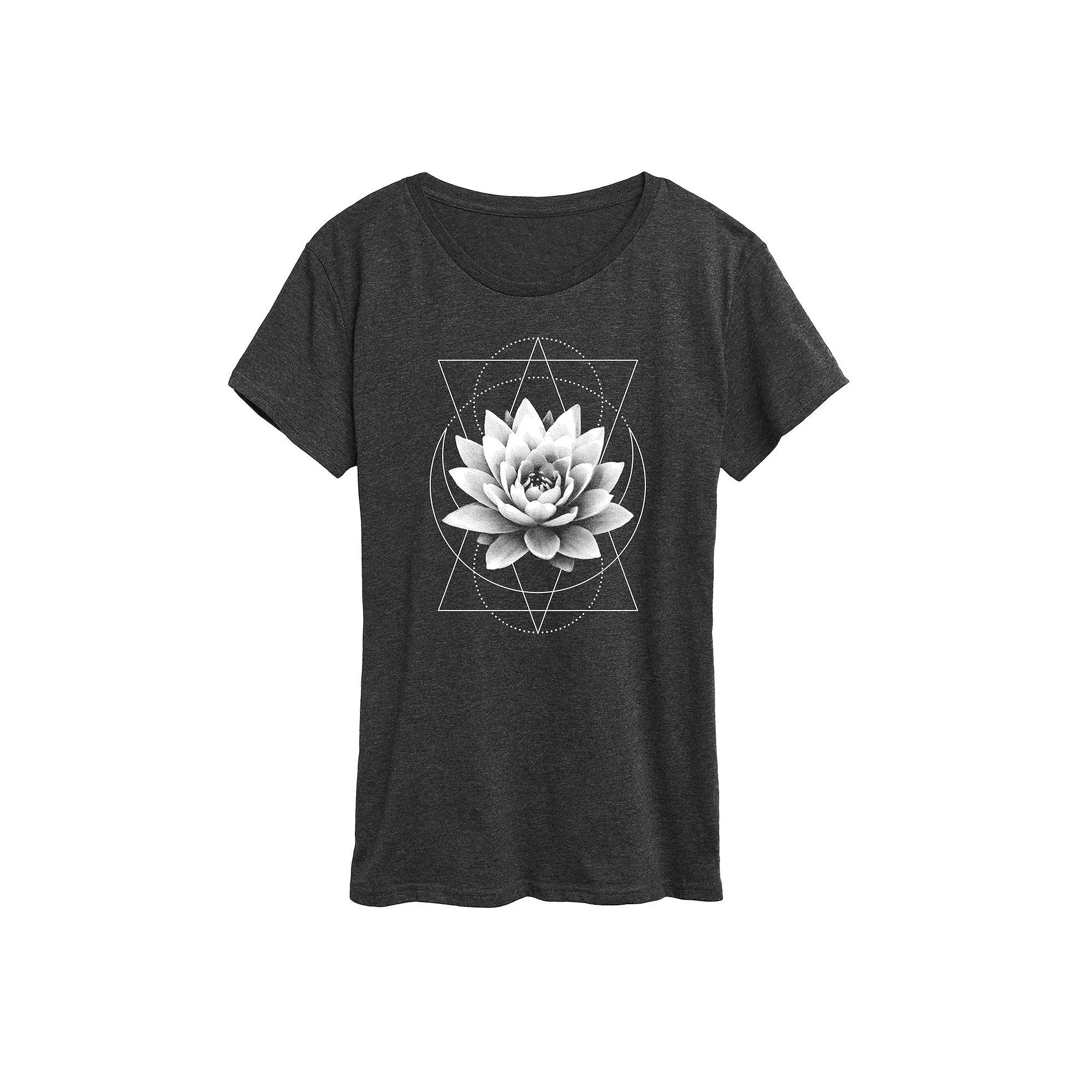 Women's Lotus Flower Moon Graphic Tee, Size: Medium, Black Product Image